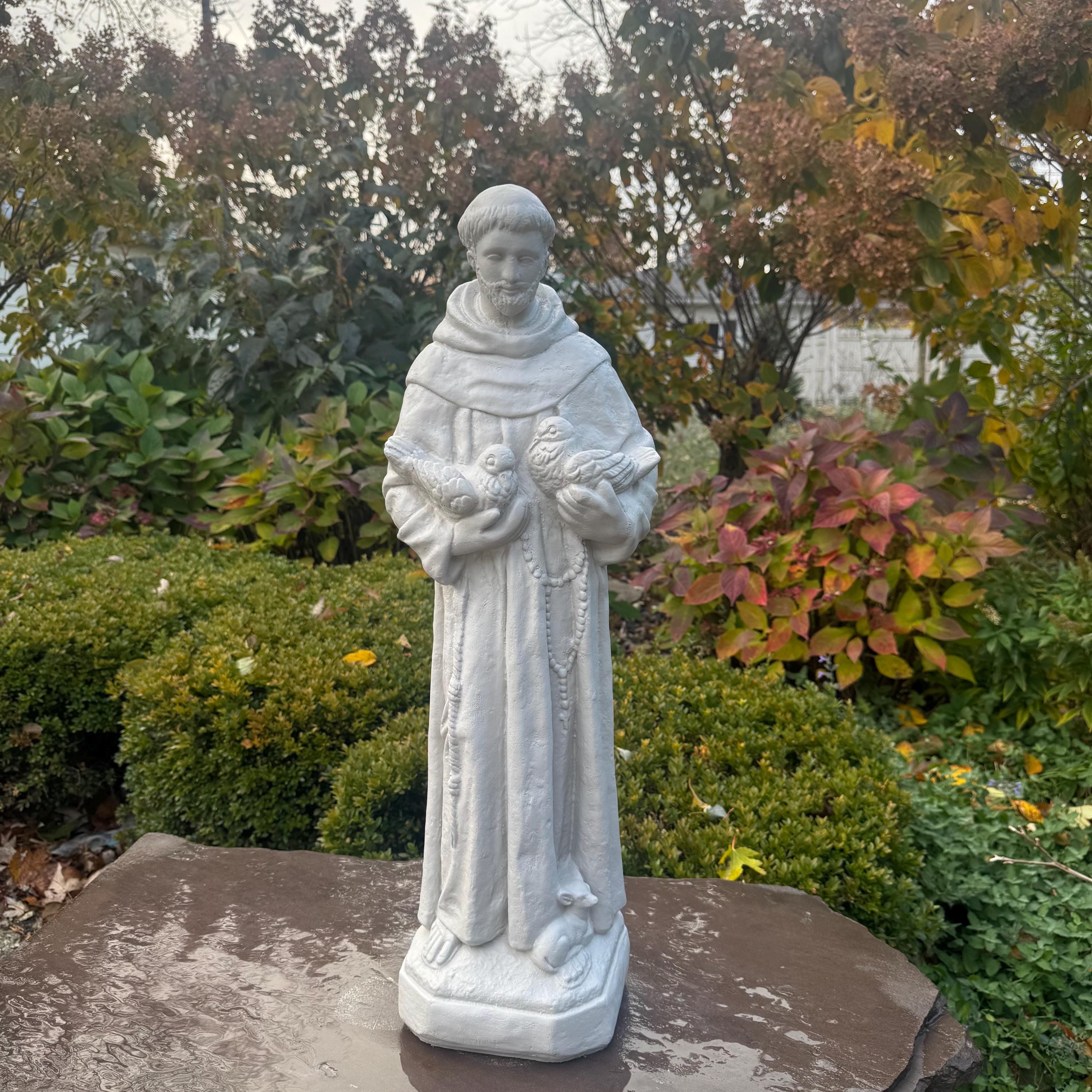 St Francis Assisi 27 inch Concrete Garden Statue Catholic Religious Outdoor Yard Sculpture Decor Gift