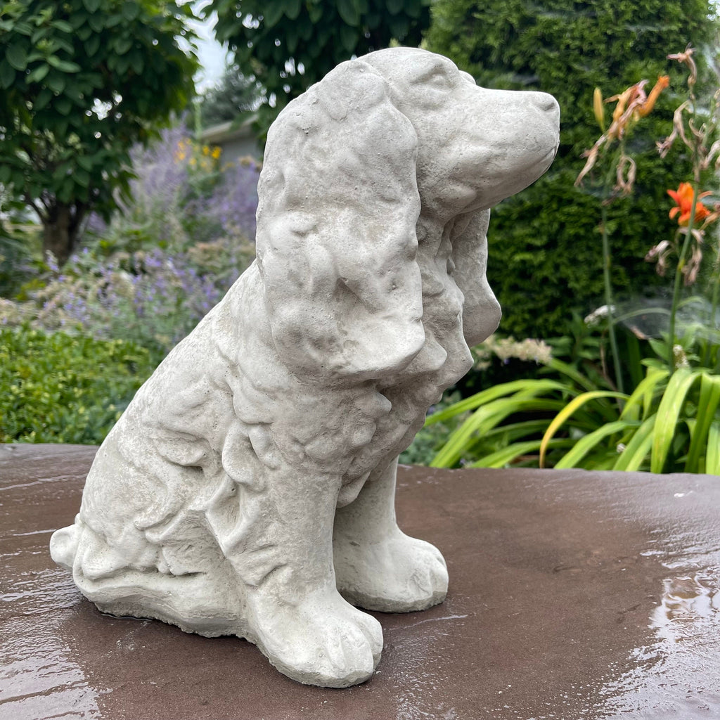 12" Concrete Cocker Spaniel Memorial Statue - Outdoor Garden Dog Sculpture Yard Decor Pet Remembrance Art