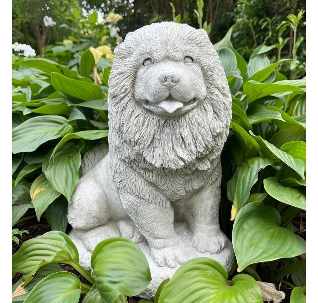 Concrete Chow Chow Garden Statue 10.5" Outdoor Dog Memorial Pet Sculpture Yard Decor