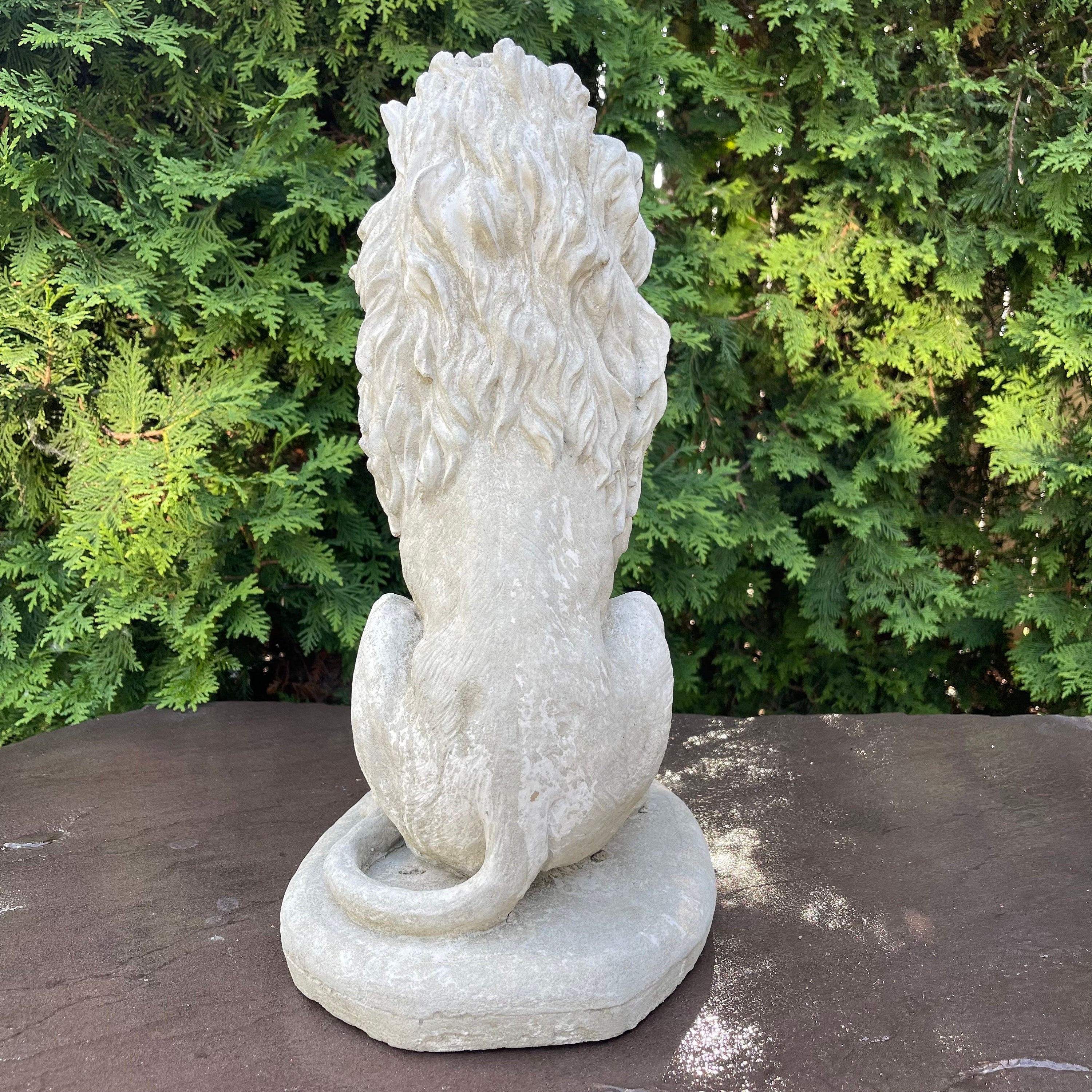 Sitting Concrete Lion Statue 16.5" Garden Sculpture Outdoor Lawn Ornament Animal Figure Yard Art Decor
