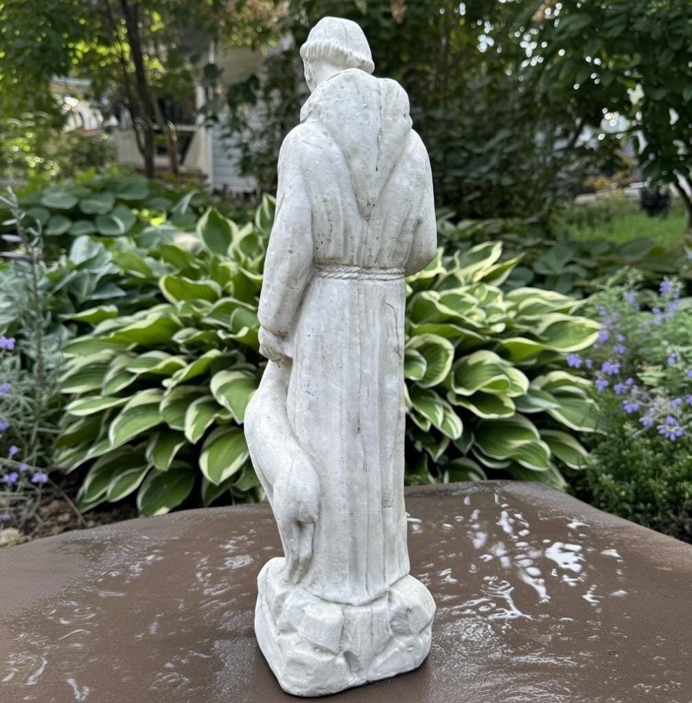 17" Concrete Saint Francis with Deer Statue - Catholic Garden Sculpture Religious Yard Art Ornament Decor