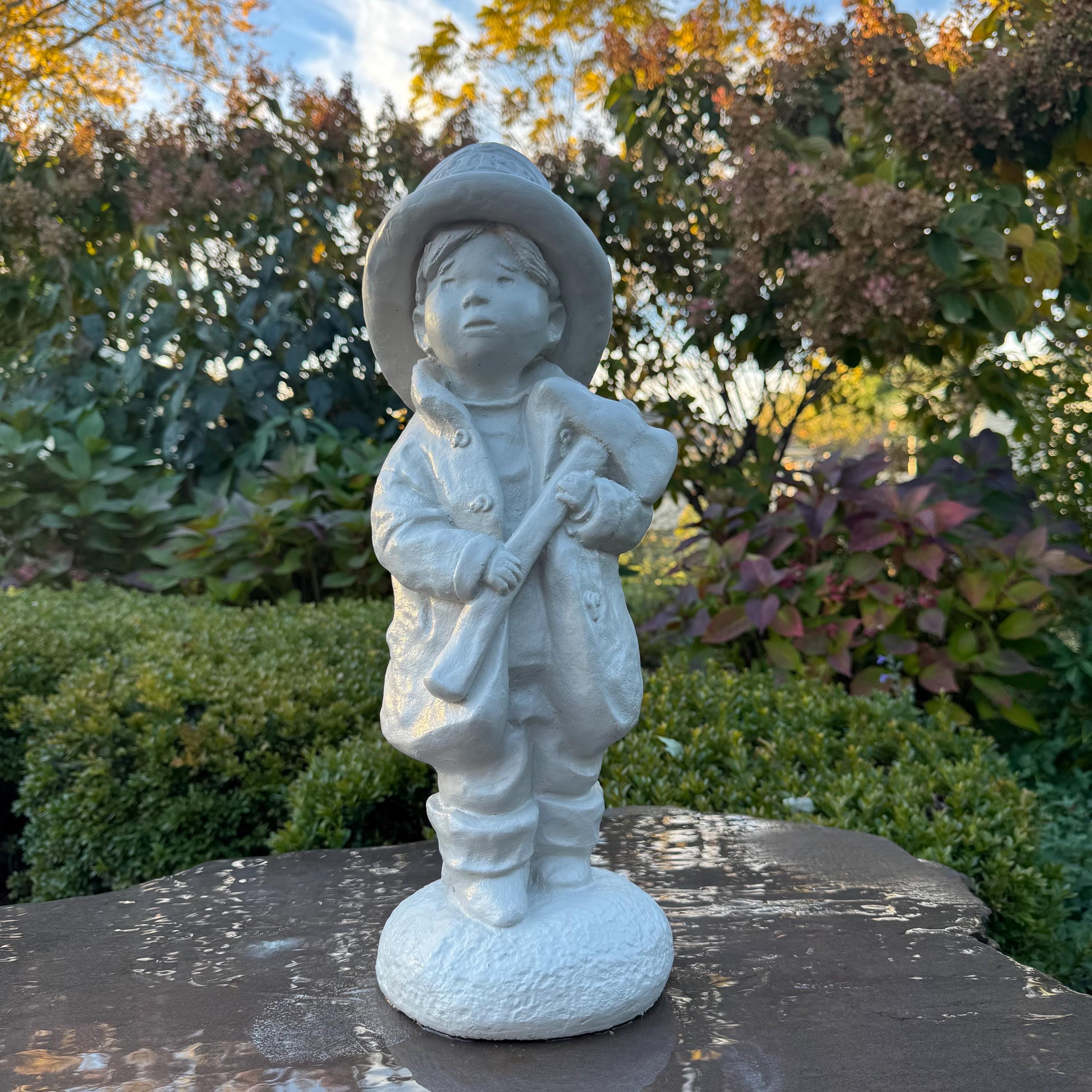 Firefighter Gift: 18" Outdoor Concrete First Responder Fireman Boy Garden Statue Yard Art Sculpture