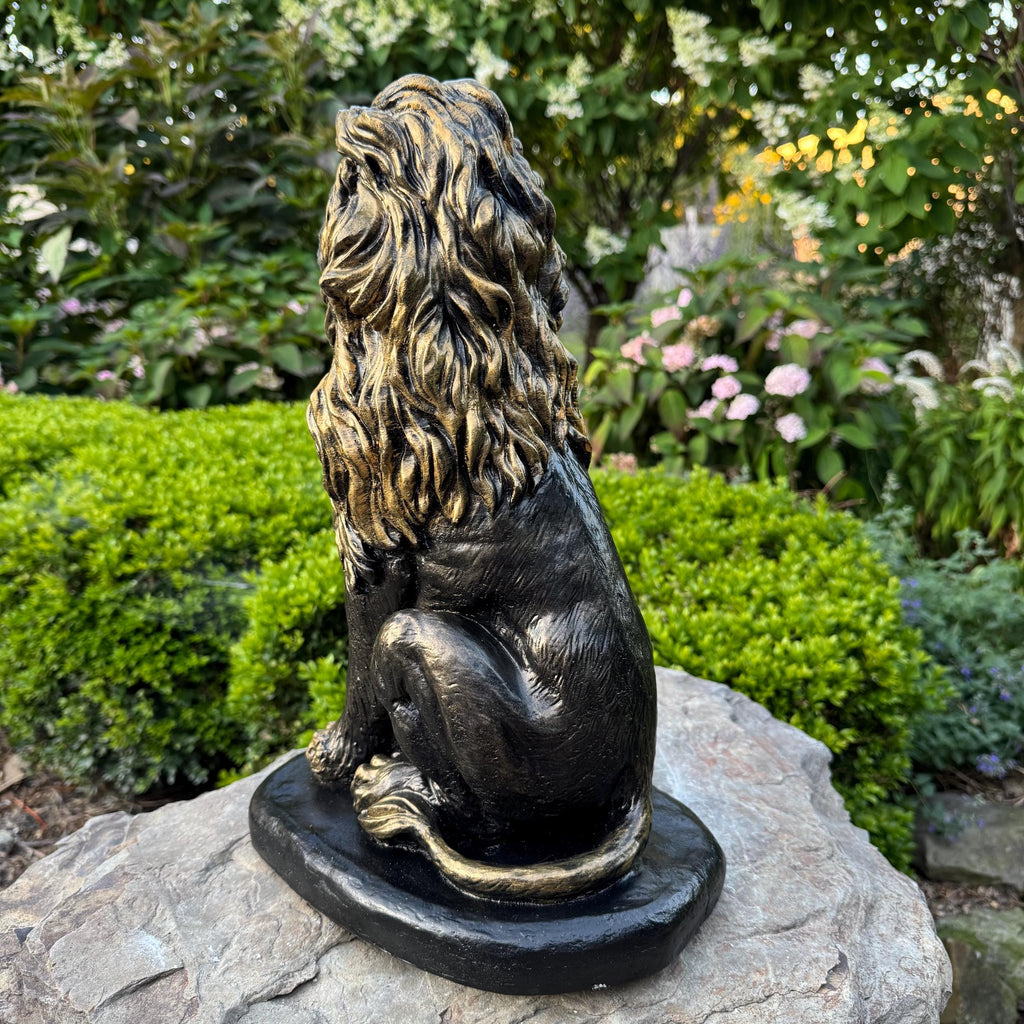 Lion Garden Statue: 16 Inch Concrete Patio Sculpture Outdoor Yard Decor Animal Art Ornament