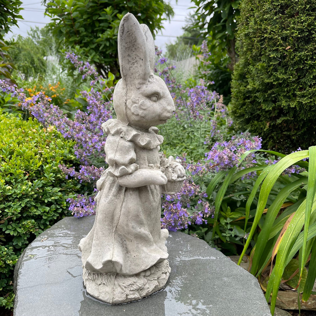 Large Lily Bobtail Concrete Rabbit Garden Statue 17"