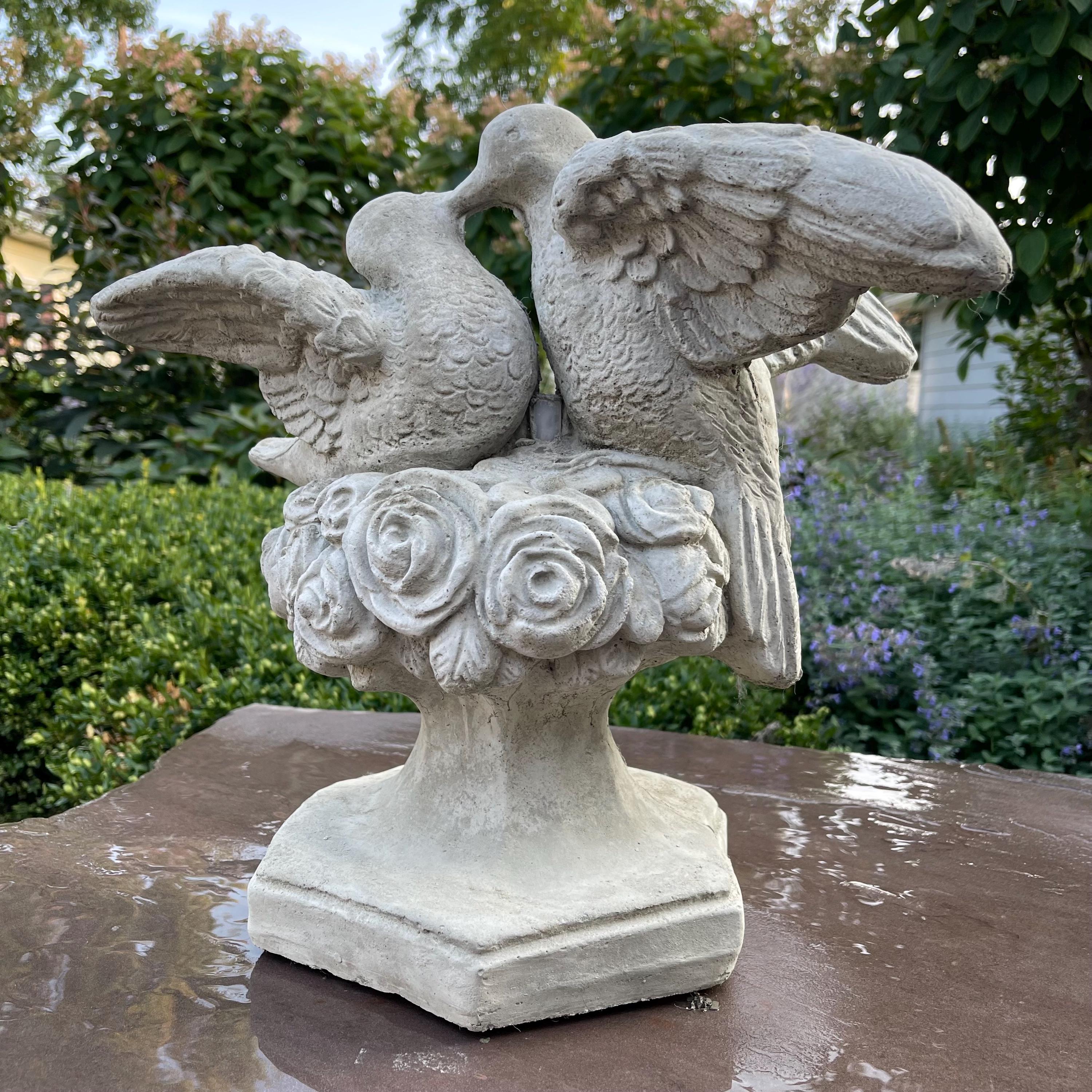 Kissing Doves Concrete Fountain Top 14" Love Birds Cement Fountain Topper