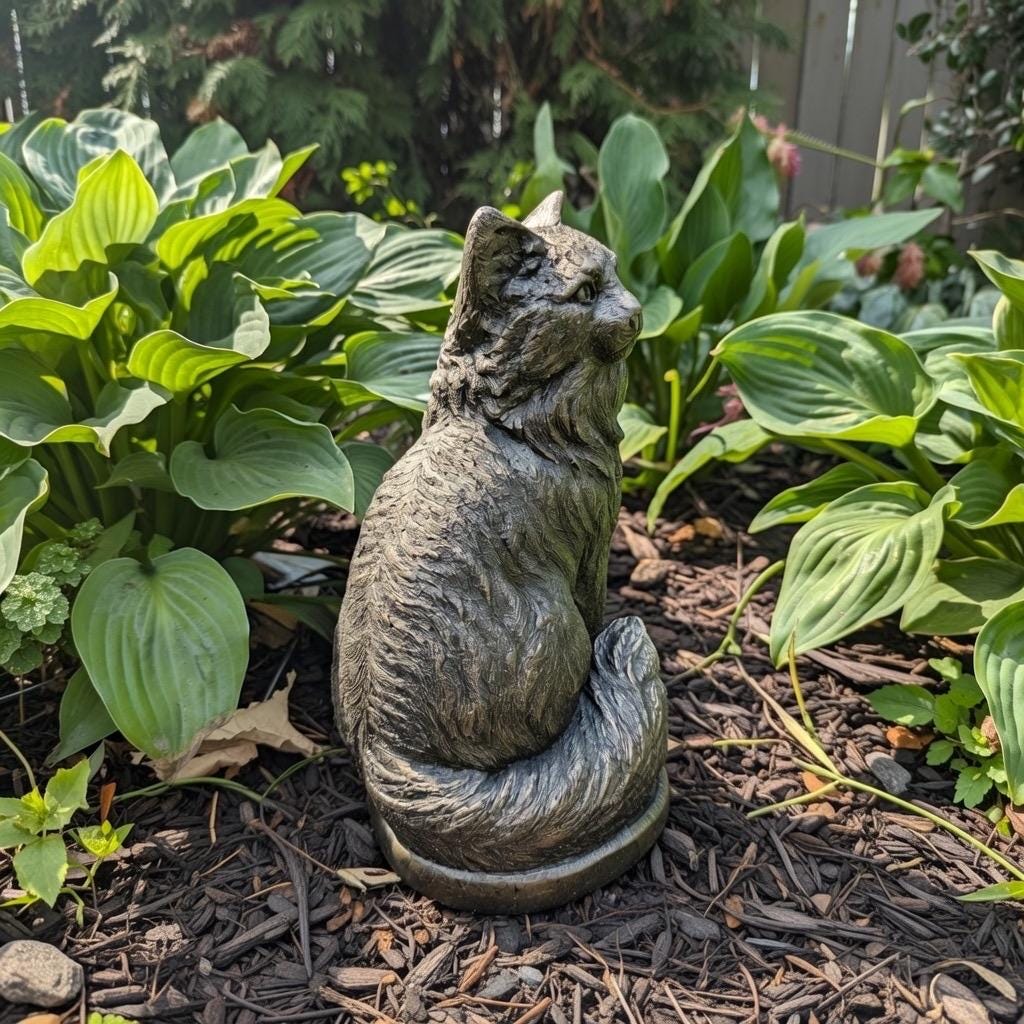 Black Cat Garden Statue 12" Black Cat Statue For Garden