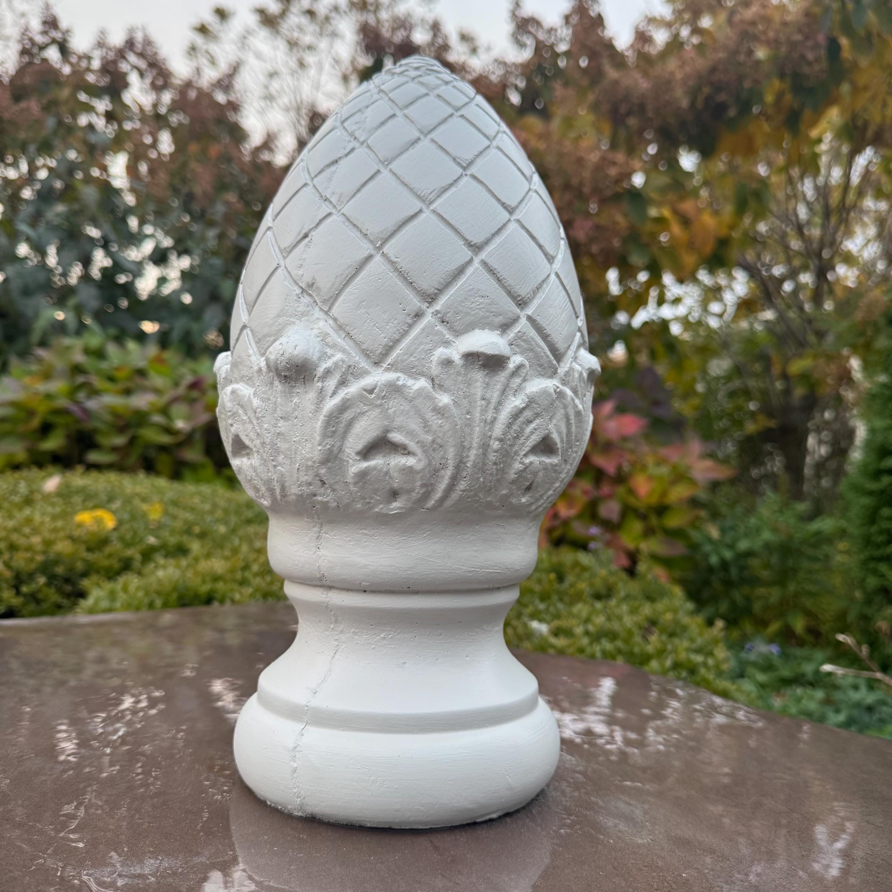 Concrete Garden Finial Statue 13.5" Durable Outdoor Lawn Sculpture Decor Accent Gift