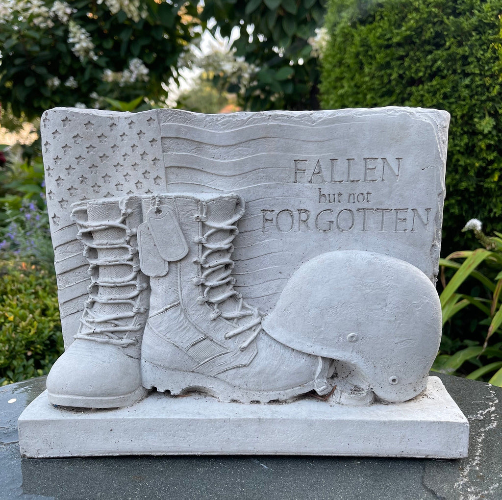 Military Memorial Concrete Soldier Statue 12" Tribute Garden Sculpture Cemetery Grave Marker Veteran Remembrance Gift