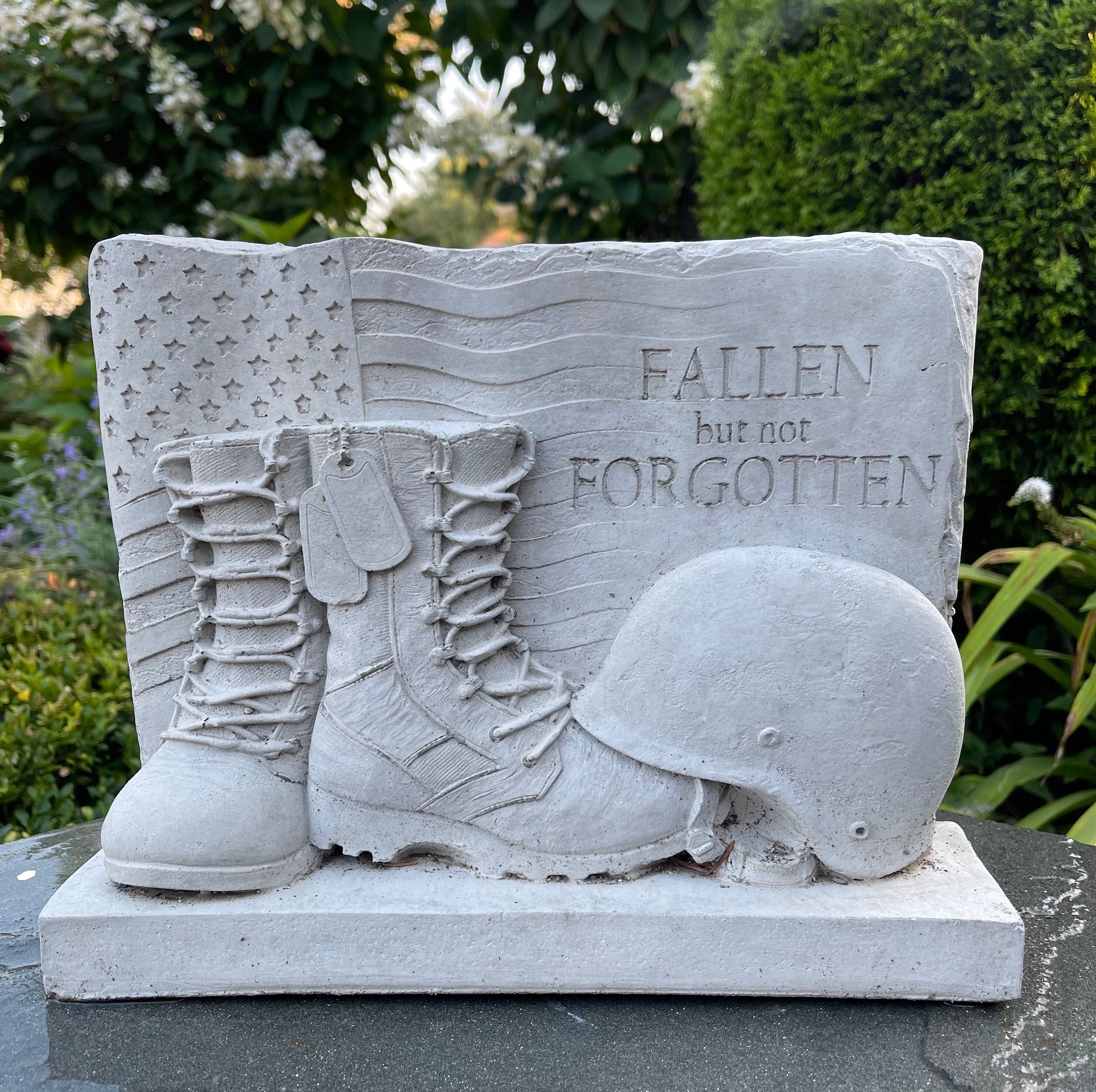Military Memorial Concrete Soldier Statue 12" Tribute Garden Sculpture Cemetery Grave Marker Veteran Remembrance Gift