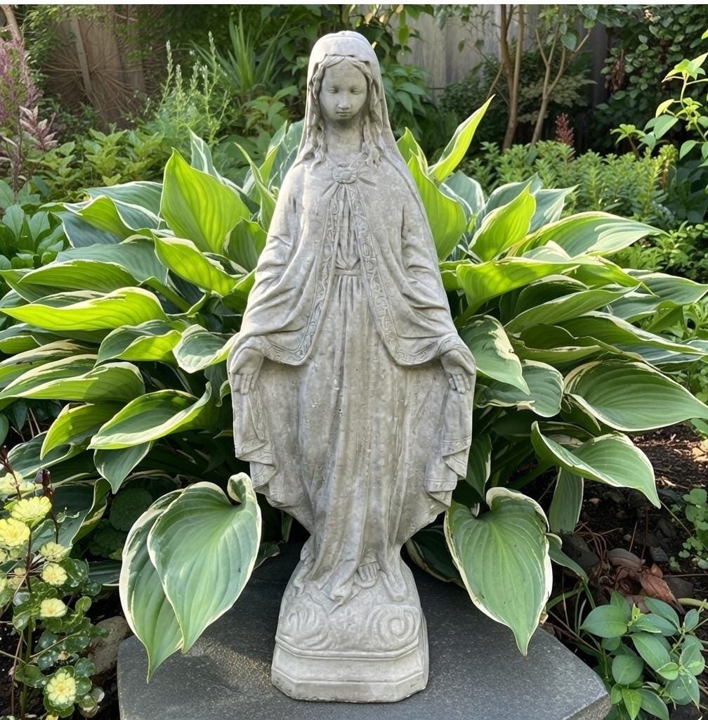 Concrete Virgin Mary Garden Statue 24" Cement Our Lady Of Grace Outdoor Statue