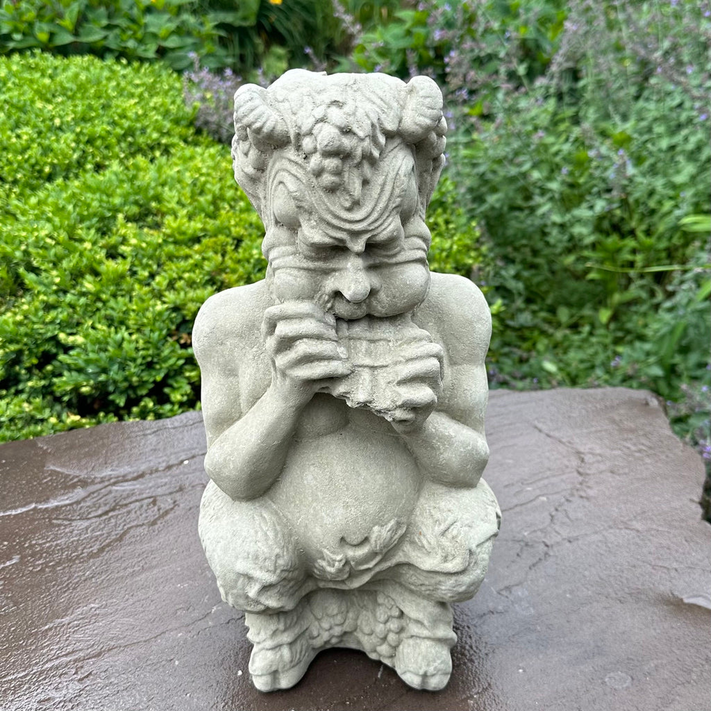 Concrete Pan Garden Statue 14 inch Mythical Satyr Sculpture Flute Player Yard Art Greek Mythology Lawn Ornament