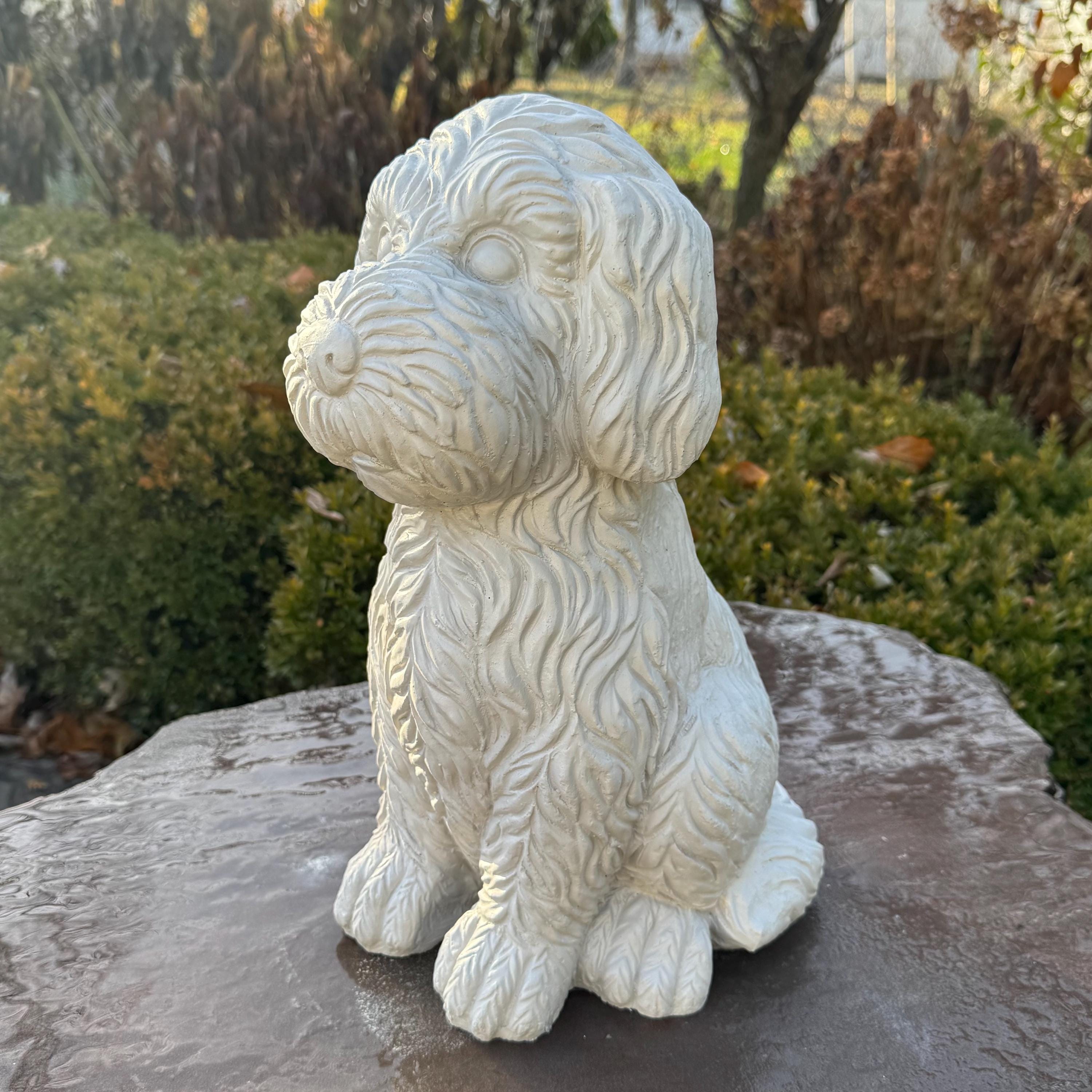 Large Labradoodle Garden Statue 15" Outdoor Concrete Dog Decor Handmade Yard Sculpture Memorial Pet Gift