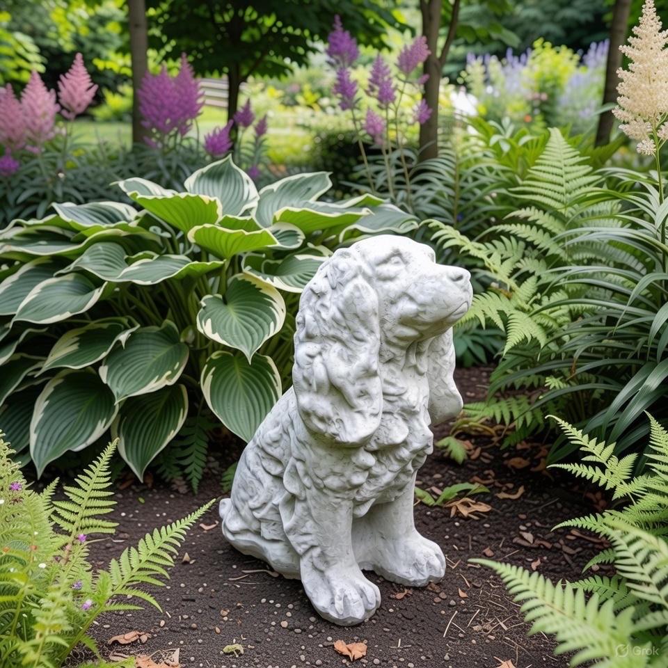 12" Concrete Cocker Spaniel Memorial Statue - Outdoor Garden Dog Sculpture Yard Decor Pet Remembrance Art