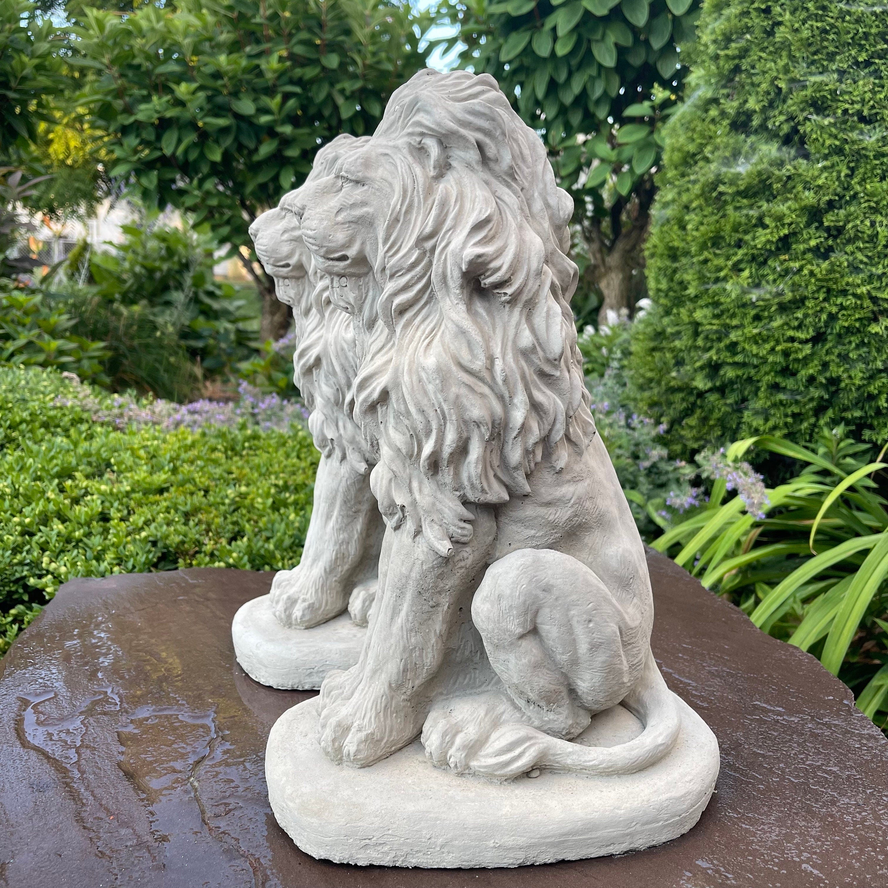 Concrete Lion Statues 16.5 Inch Garden Guardians Matched Pair Cement Sculptures Yard Decor Outdoor Ornaments