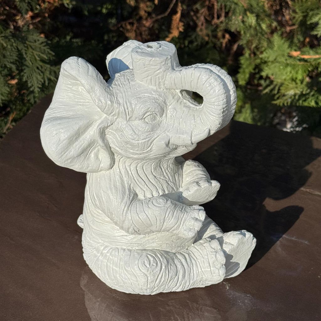 Concrete Elephant Garden Fountain Spout - 10 Inch Painted Water Feature Outdoor Statue Spitter