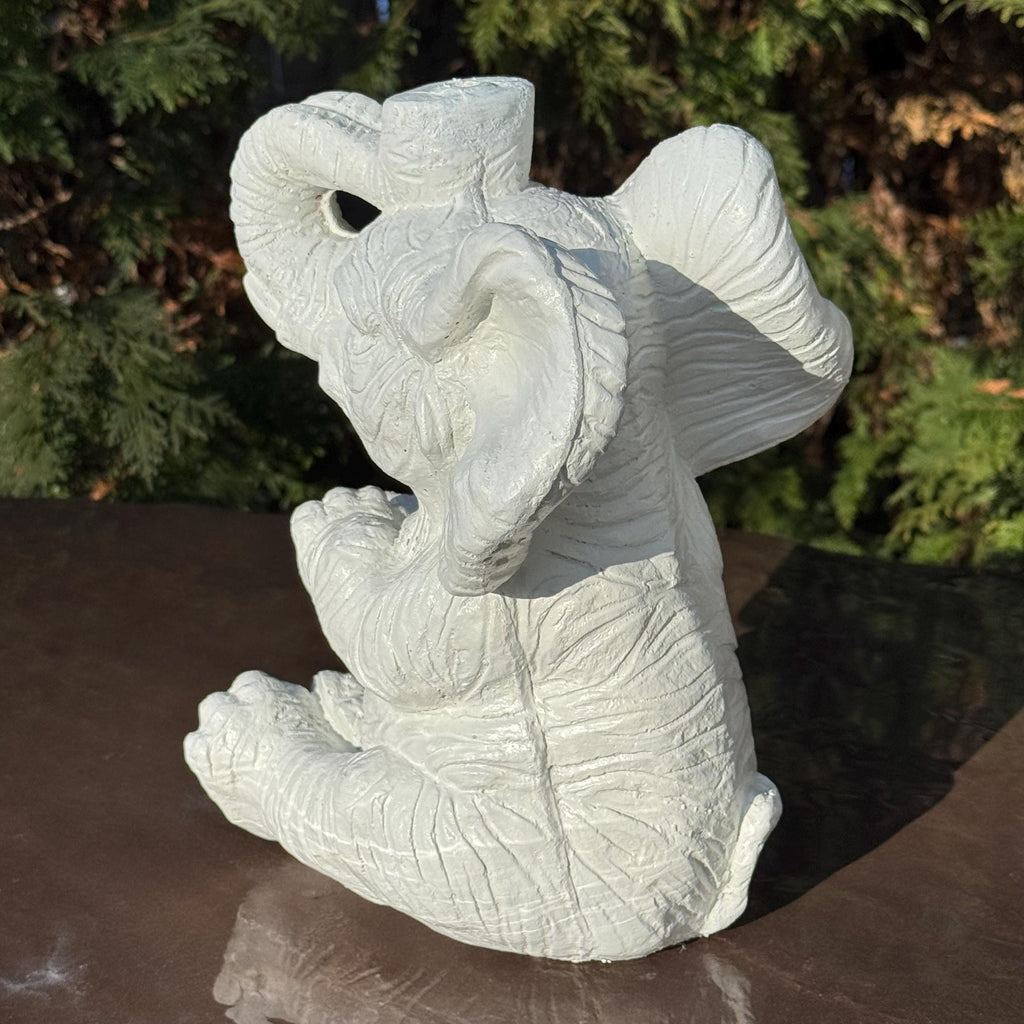 Concrete Elephant Garden Fountain Spout - 10 Inch Painted Water Feature Outdoor Statue Spitter