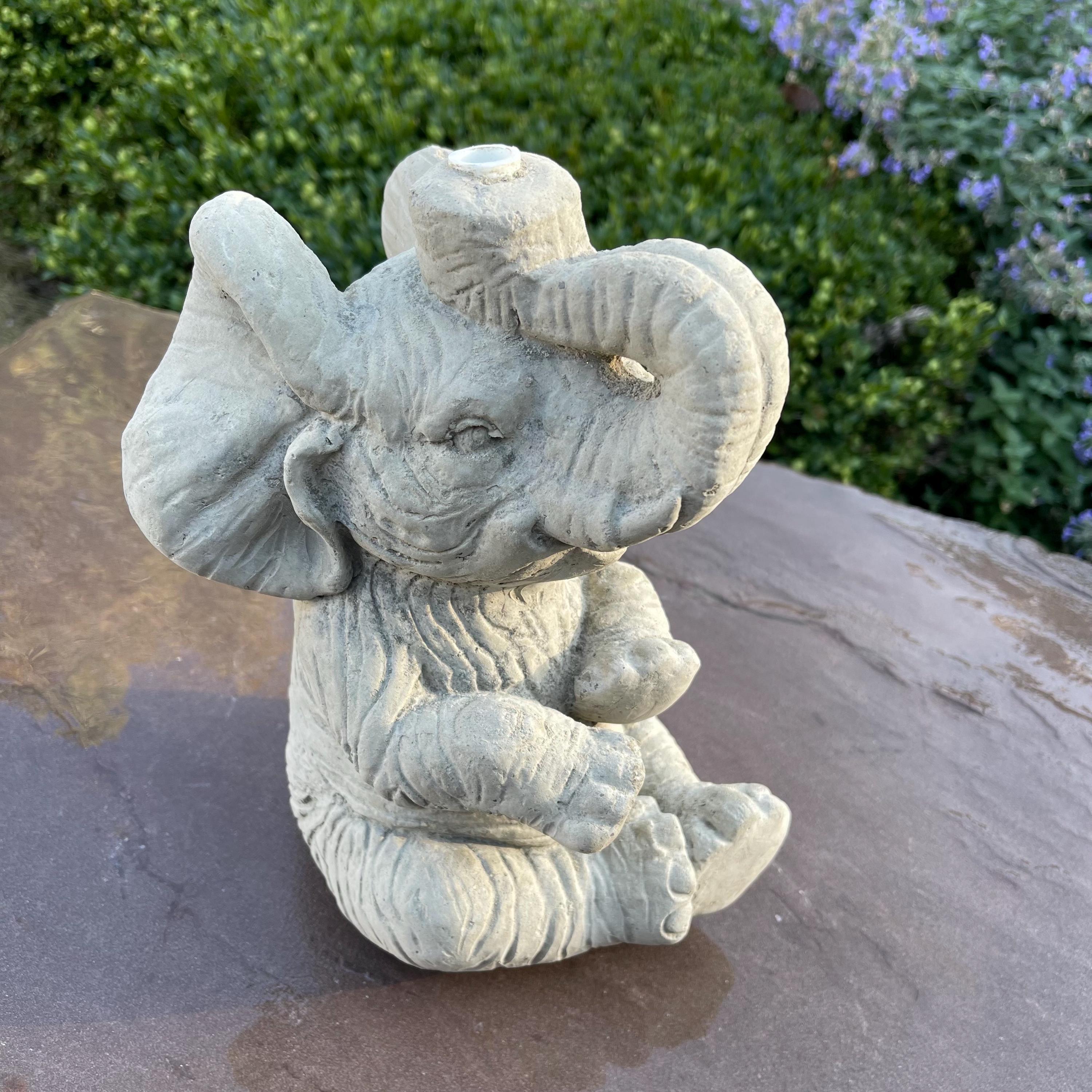 Concrete Elephant Fountain Top 10" Outdoor Garden Statue Water Feature Yard Art Sculpture Spitter