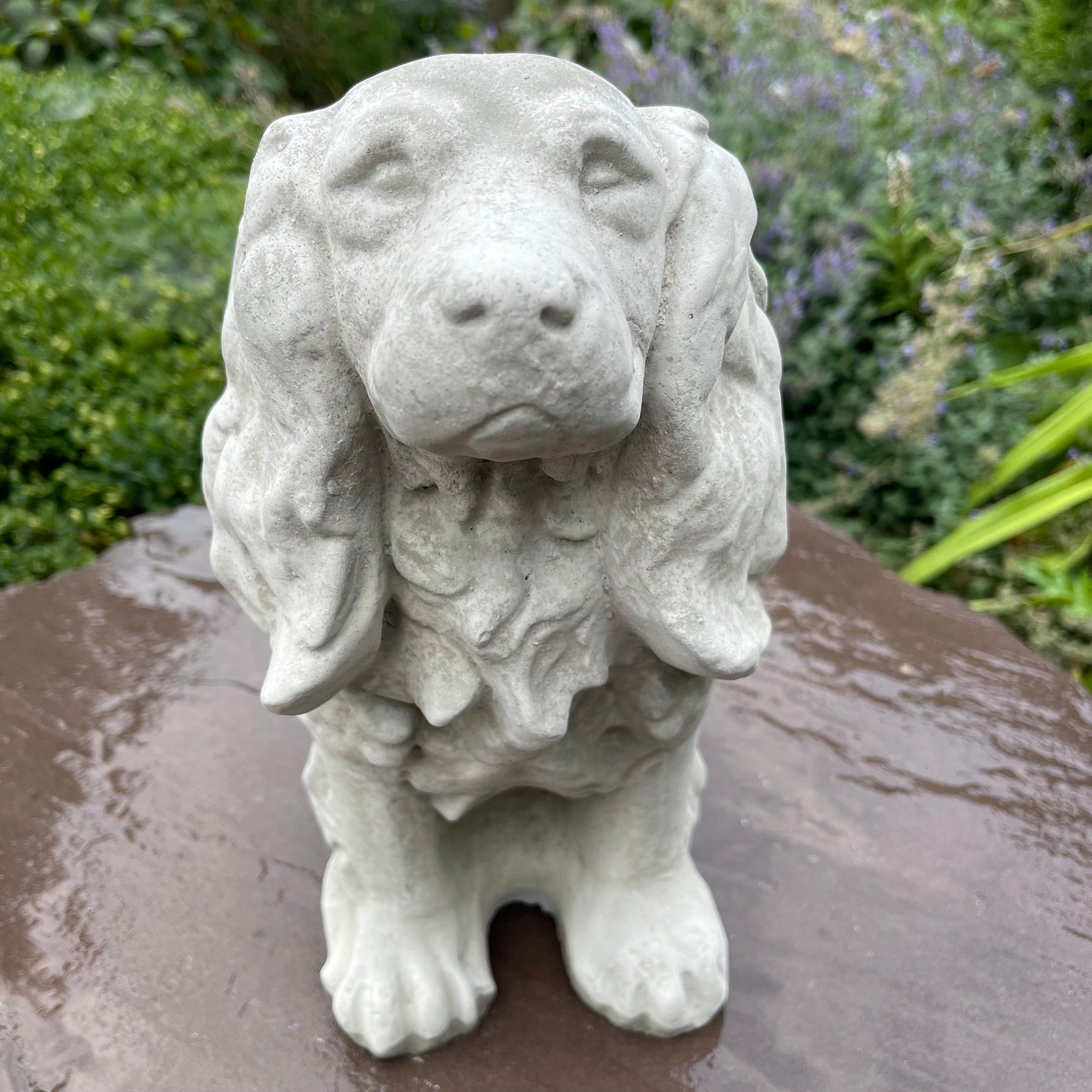 12" Concrete Cocker Spaniel Memorial Statue - Outdoor Garden Dog Sculpture Yard Decor Pet Remembrance Art