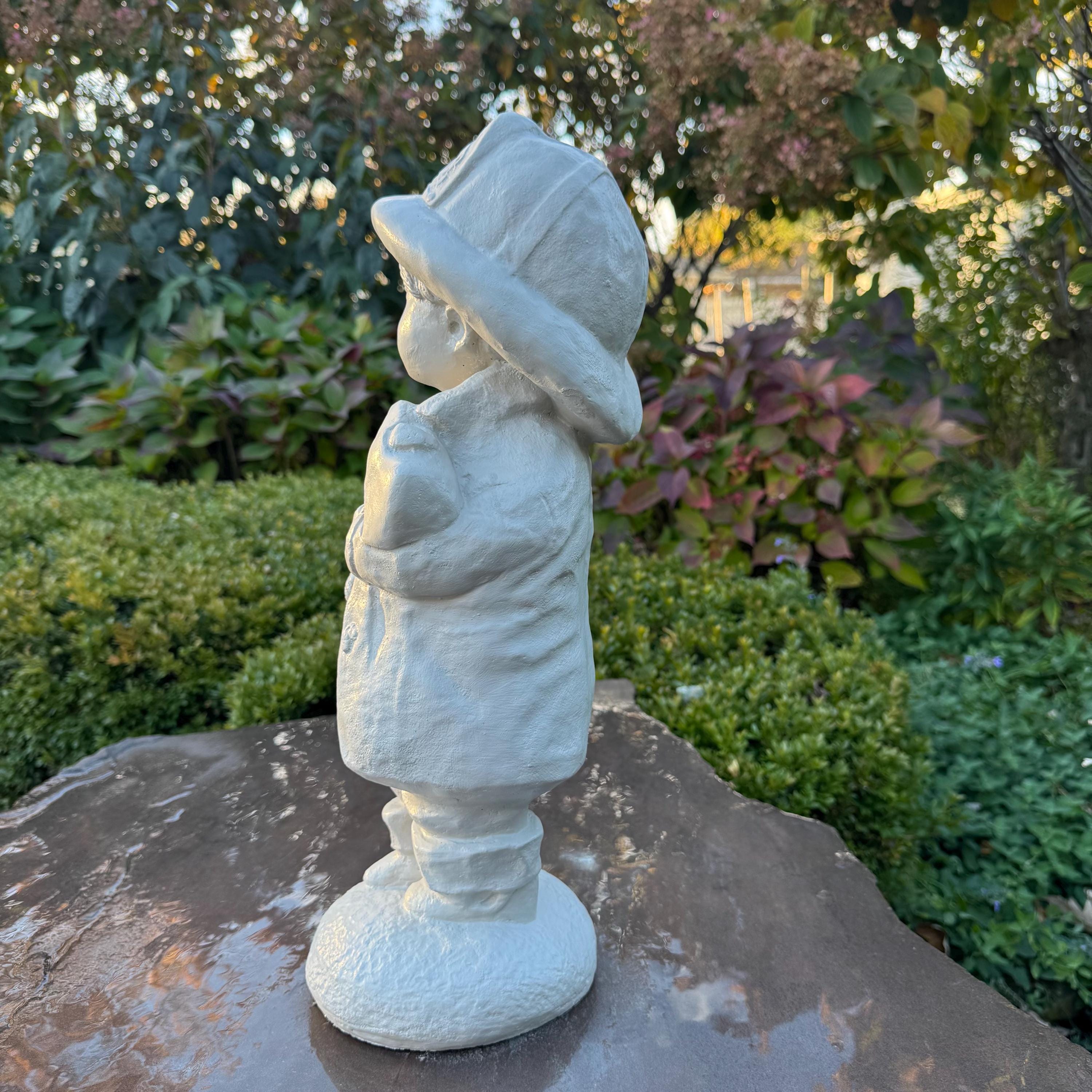 Firefighter Gift: 18" Outdoor Concrete First Responder Fireman Boy Garden Statue Yard Art Sculpture