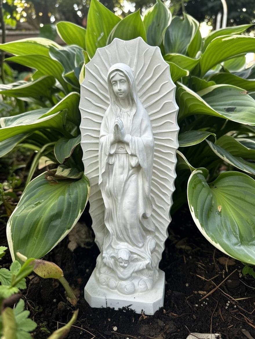 13.5" Our Lady of Guadalupe Concrete Statue - Catholic Garden Decor, Blessed Mother Sculpture