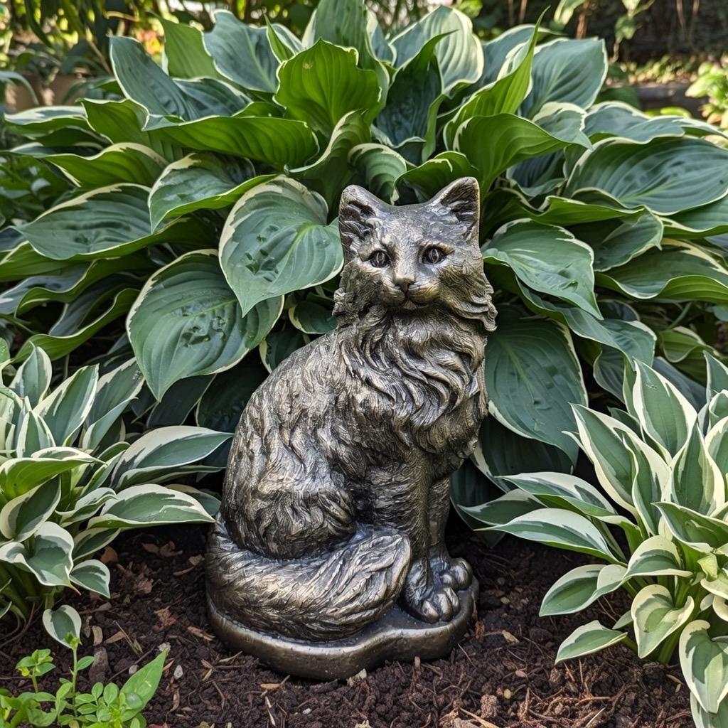 Black Cat Garden Statue 12" Black Cat Statue For Garden