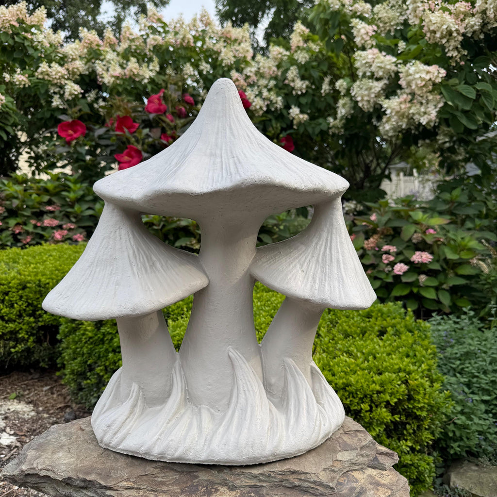 Large Concrete Triple Mushroom Statue 21" Outdoor Garden Sculpture Yard Art Decor Ornament Gift