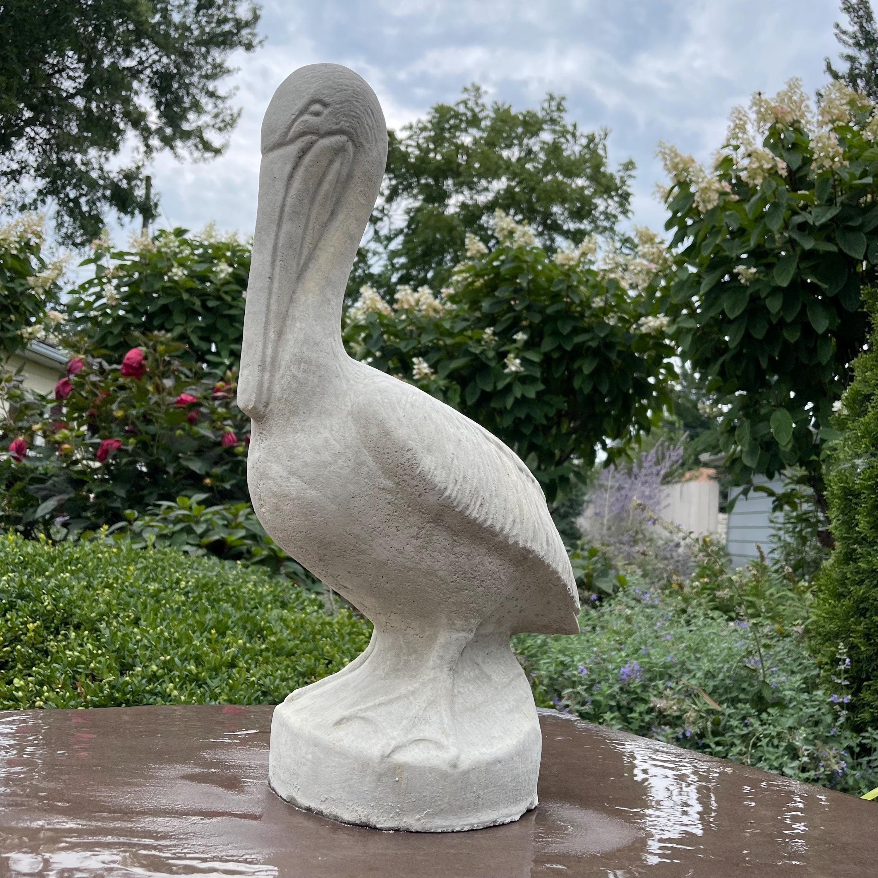 Large Concrete Pelican Statue 20" Coastal Garden Bird Decor Heavy Outdoor Cement Nautical Yard Art