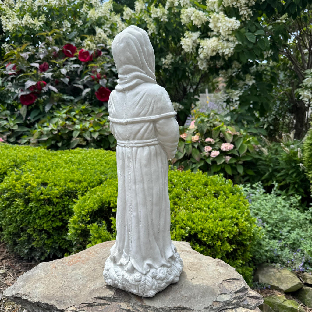 Saint Fiacre 22" Concrete Garden Statue - Patron of Gardeners Religious Catholic Sculpture Yard Art Gift