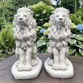 Concrete Lion Statues 16.5 Inch Garden Guardians Matched Pair Cement Sculptures Yard Decor Outdoor Ornaments