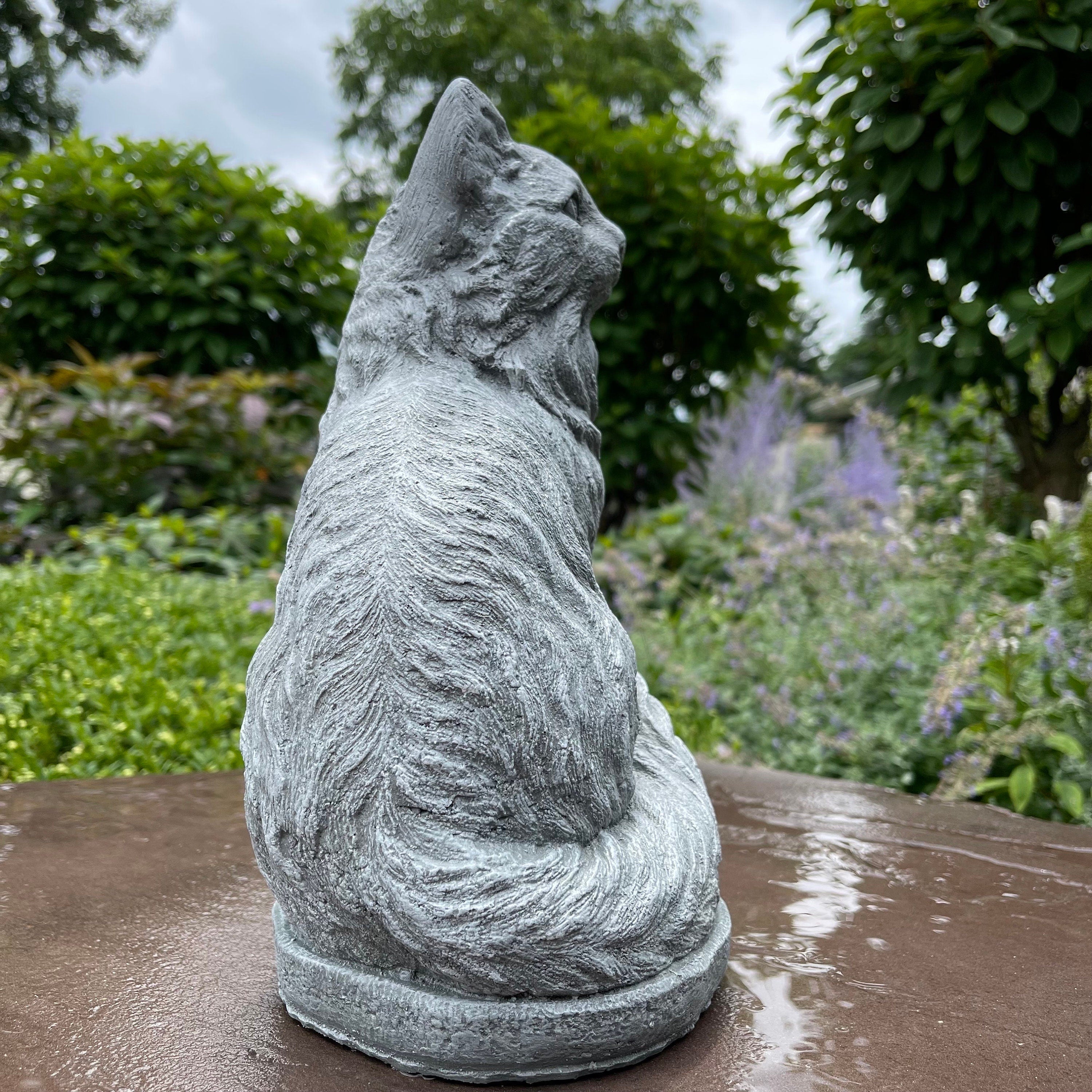 Concrete Cat Garden Statue 11" Outdoor Cat Statue