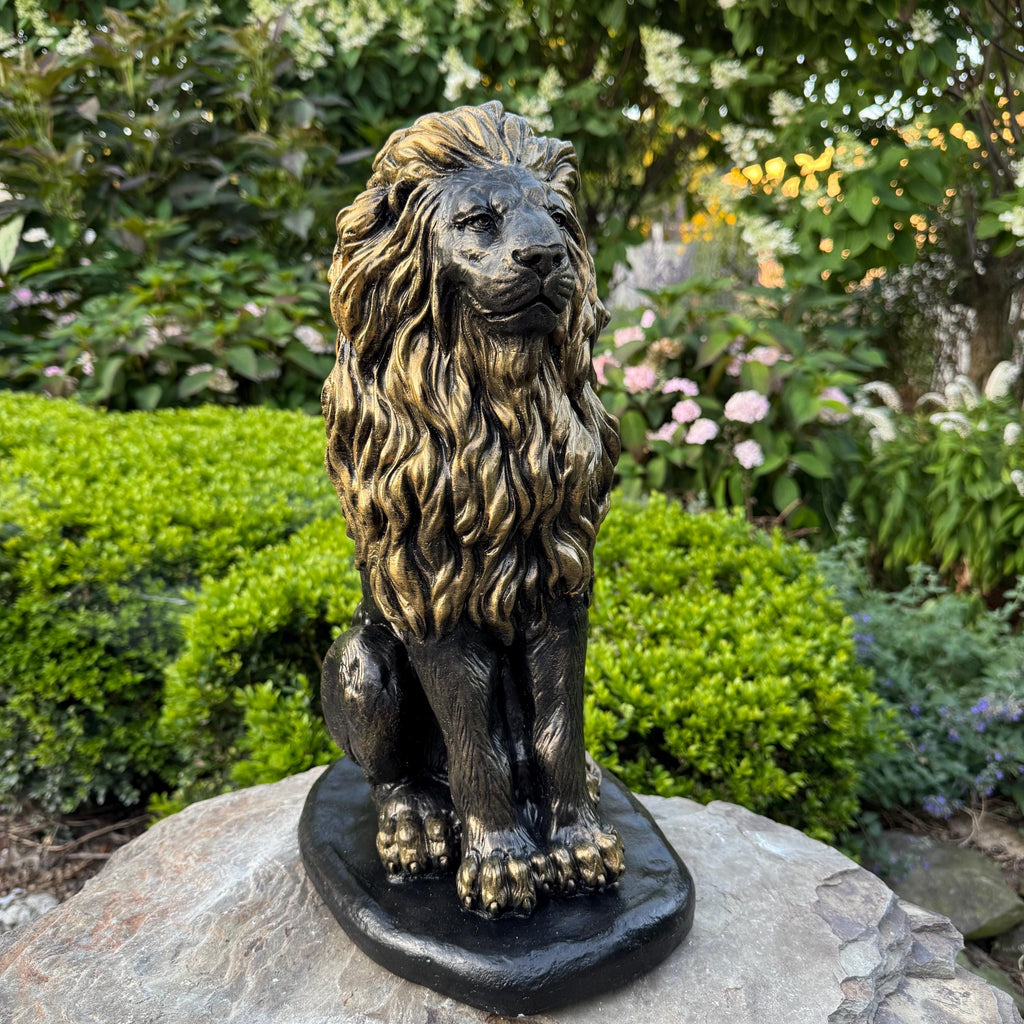 Lion Garden Statue: 16 Inch Concrete Patio Sculpture Outdoor Yard Decor Animal Art Ornament