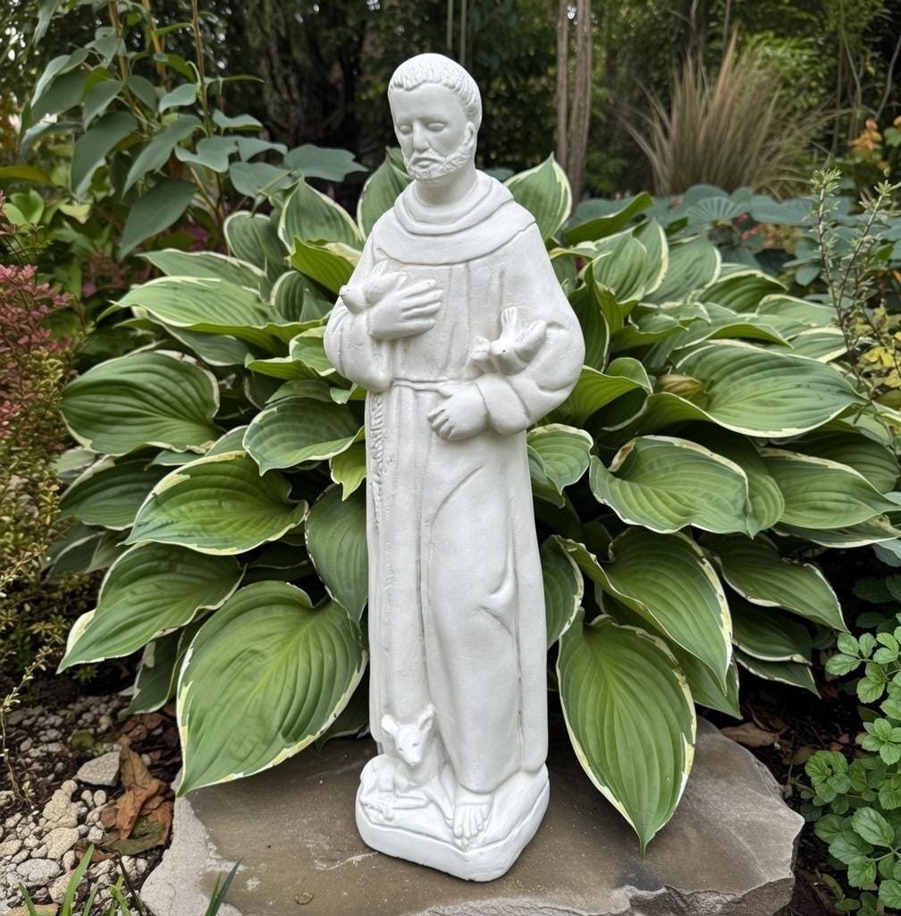 Large St Francis Assisi Religious Statue 24 Inch Concrete Garden Outdoor Yard Decor Catholic Saint Sculpture