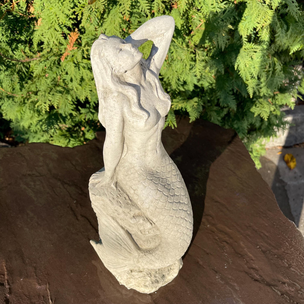 15 inch Concrete Mermaid Sculpture: Coastal Garden Statue Decor Ocean Themed Yard Art Lawn Ornament Gift