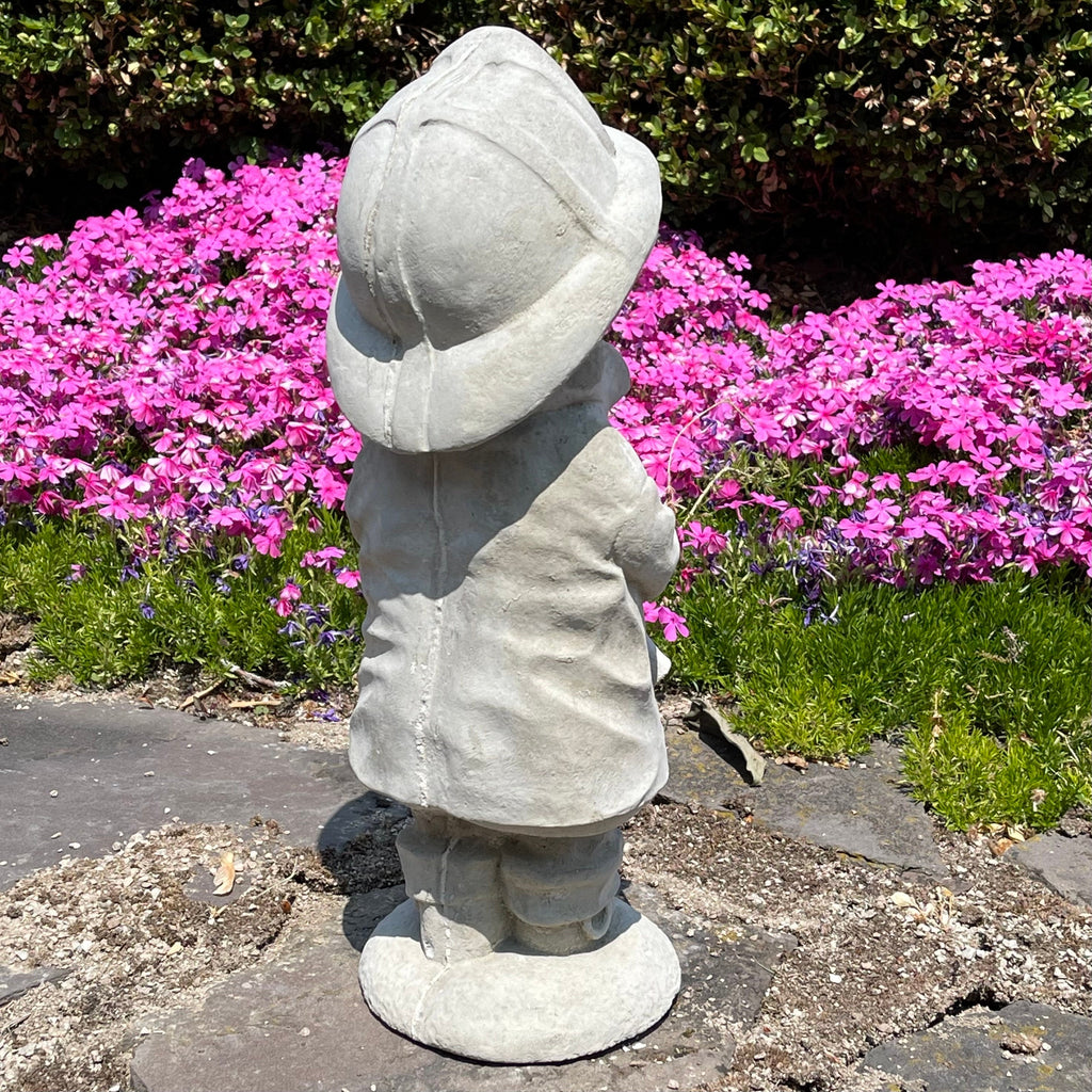 18 Inch Concrete Fireman Garden Statue - Fire Boy Sculpture Yard Art Decor Lawn Ornament Firefighter Gift