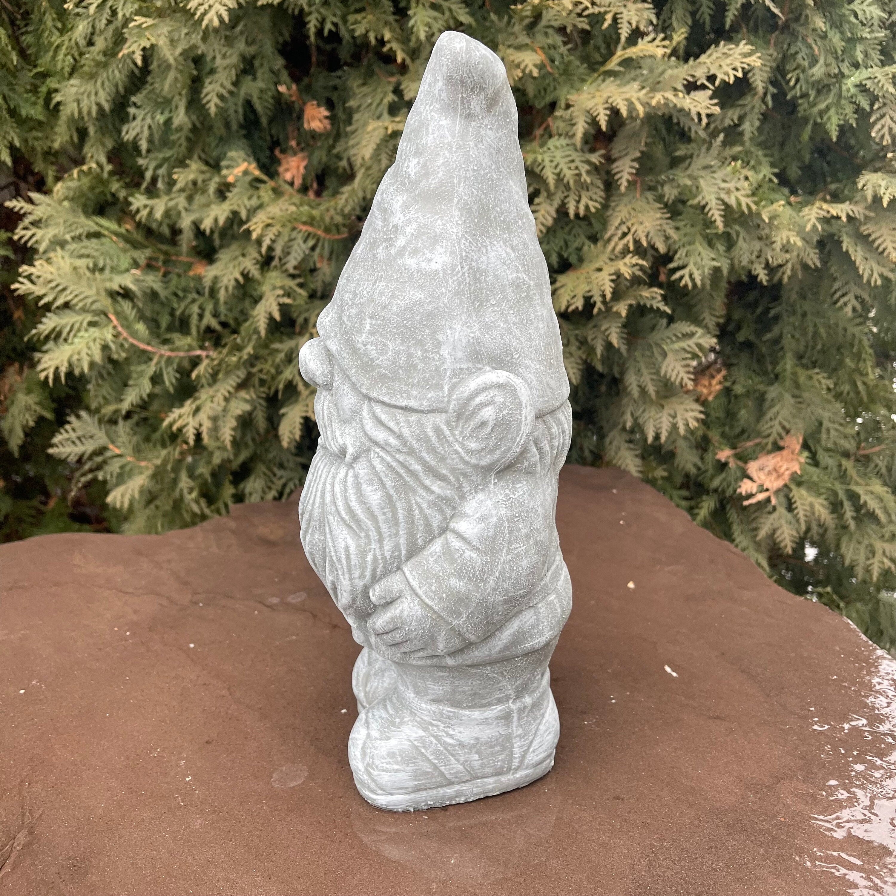 14 Inch Concrete Garden Gnome Statue - Funny Outdoor Lawn Ornament Gift with Hat for Patio Yard Decor