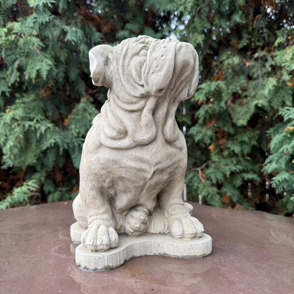 Concrete Bulldog Statue: 10" Outdoor Garden Sculpture Sitting Pose - Durable Yard Art Decor