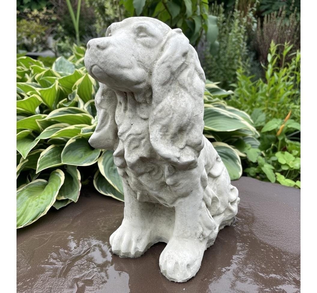 12" Concrete Cocker Spaniel Memorial Statue - Outdoor Garden Dog Sculpture Yard Decor Pet Remembrance Art