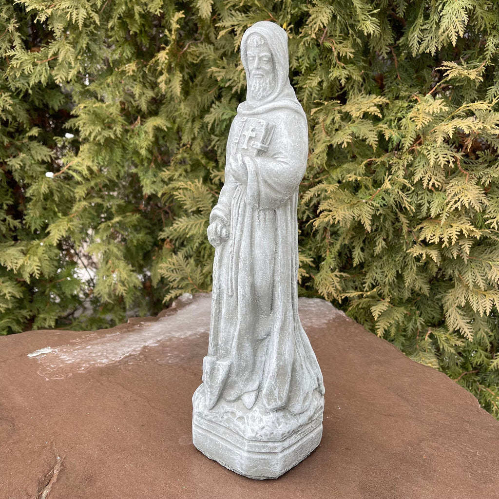 15 Inch Painted Saint Fiacre Garden Statue - Concrete Catholic Patron Sculpture Outdoor Yard Ornament Gift