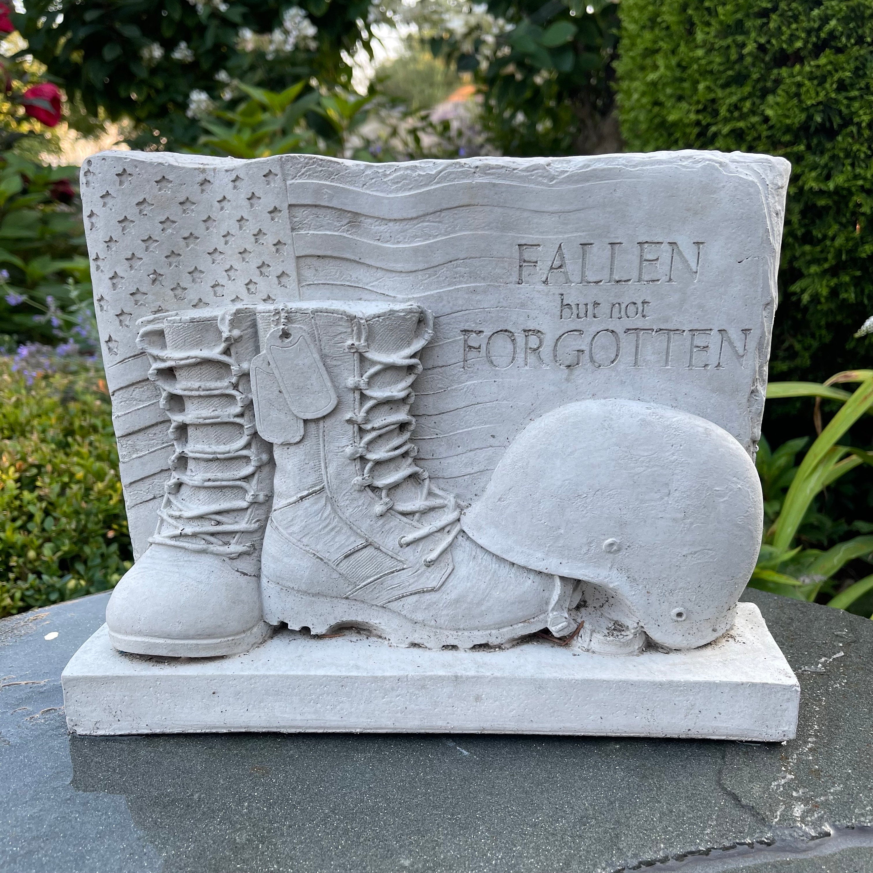 Military Memorial Concrete Soldier Statue 12" Tribute Garden Sculpture Cemetery Grave Marker Veteran Remembrance Gift