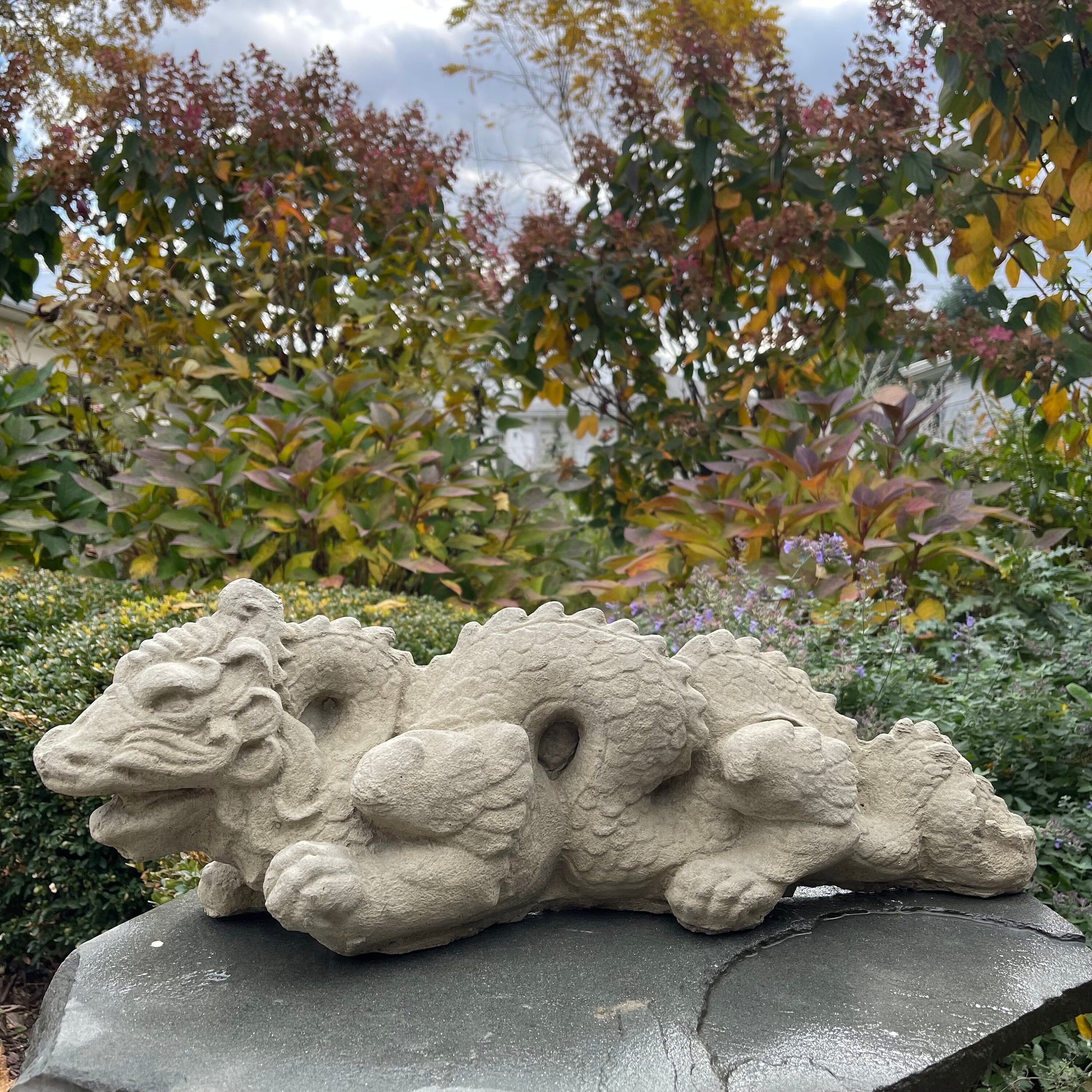 Handmade Concrete Dragon Garden Statue 23 Inch Asian Outdoor Yard Sculpture Zen Lawn Ornament Gift