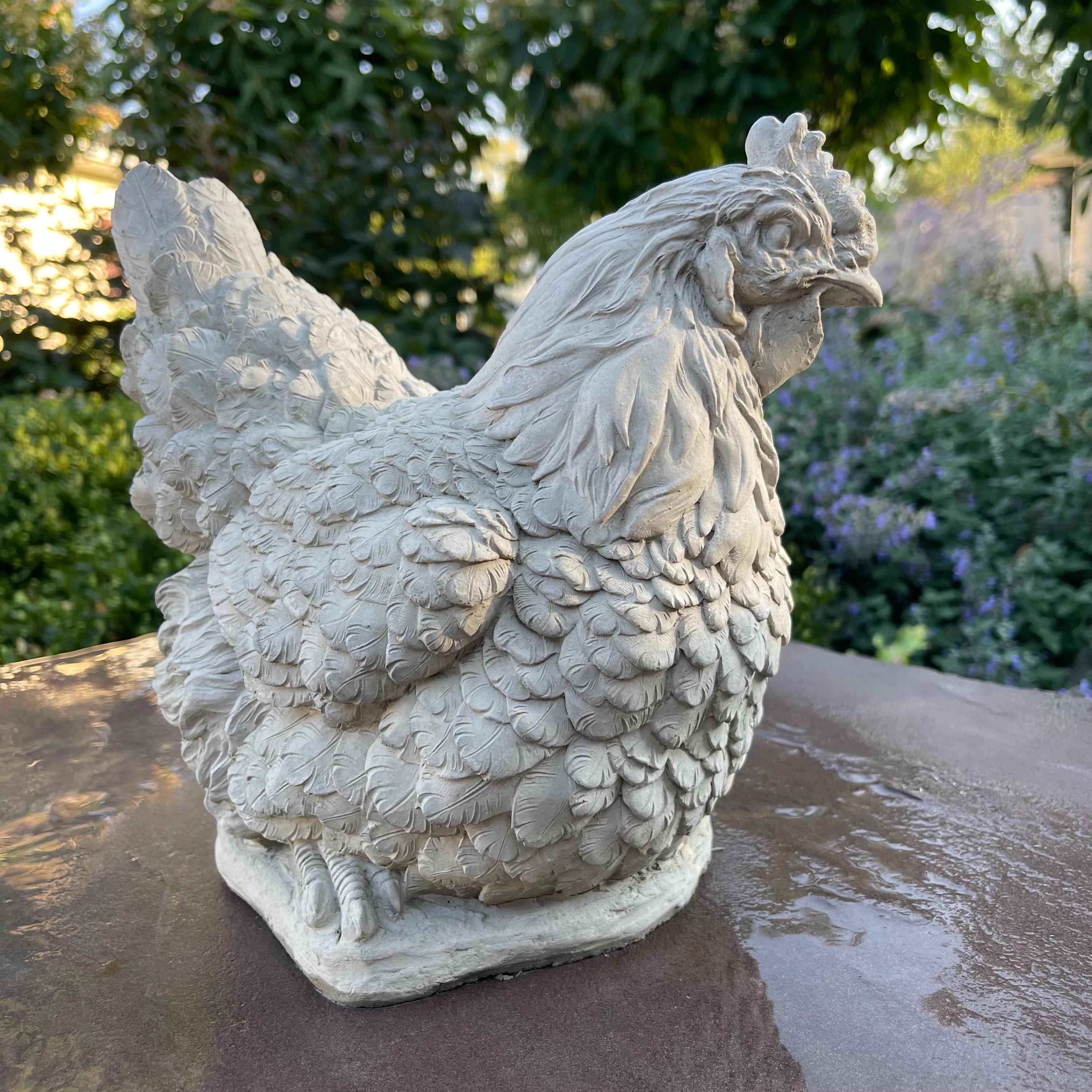 Concrete Chicken Statue Garden Sculpture 10" Outdoor Farmhouse Yard Decor Lawn Ornament Animal Art Gift