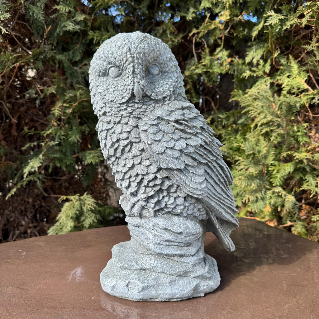 Large Concrete Owl Garden Statue 16 Inch Rustic Outdoor Yard Sculpture Animal Lawn Ornament