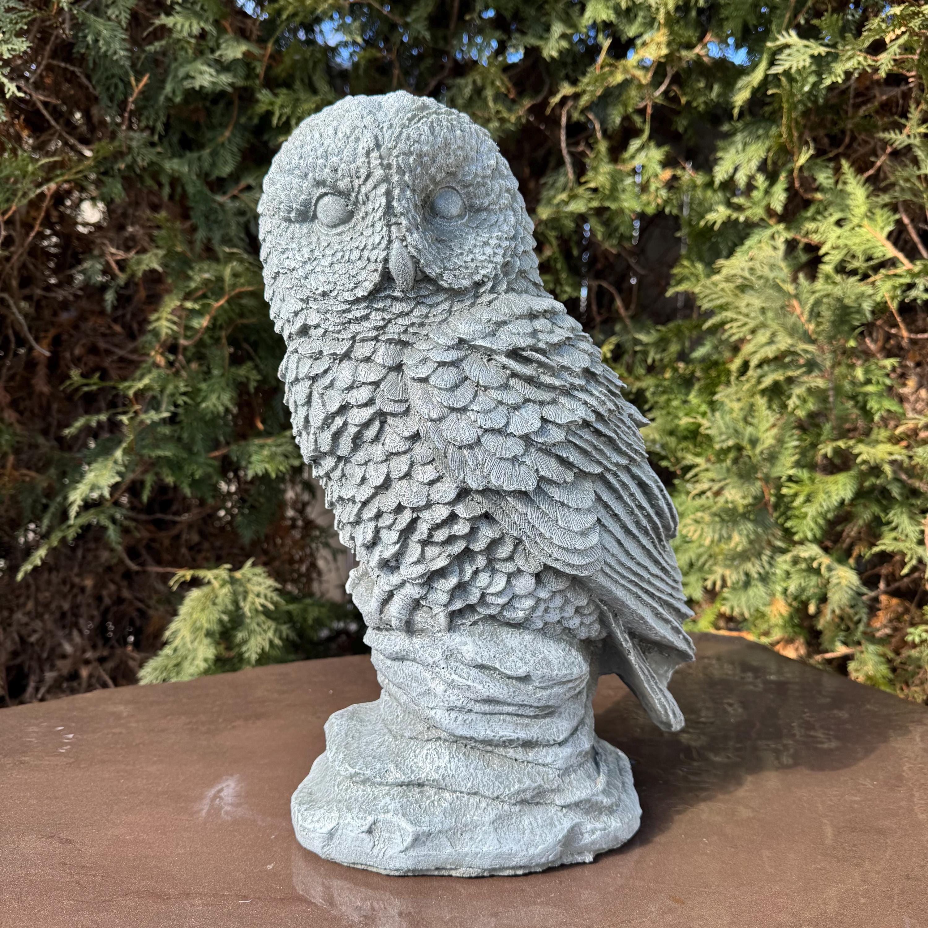 Large Concrete Owl Garden Statue 16 Inch Rustic Outdoor Yard Sculpture Animal Lawn Ornament