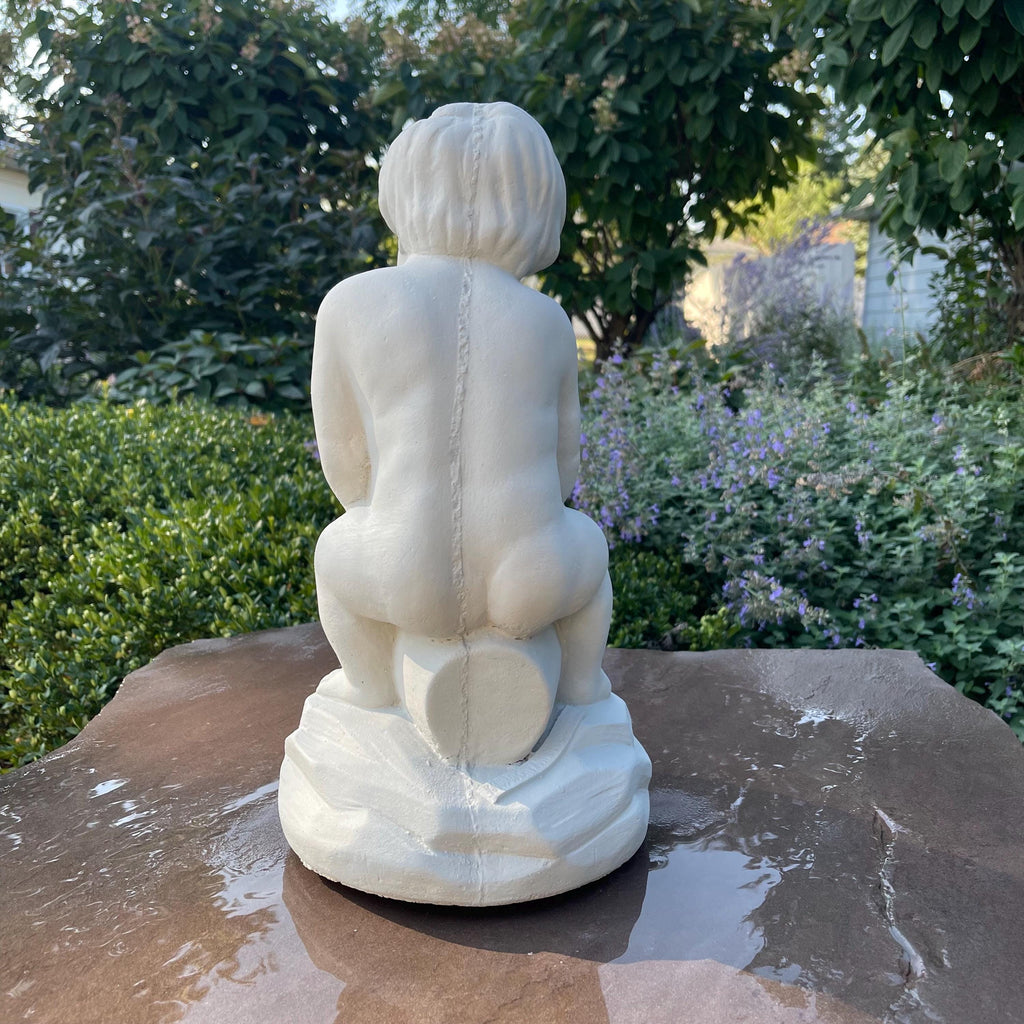 Concrete Boy on Jar Fountain Spitter 15" Outdoor Garden Statue Pond Spout Water Featureq