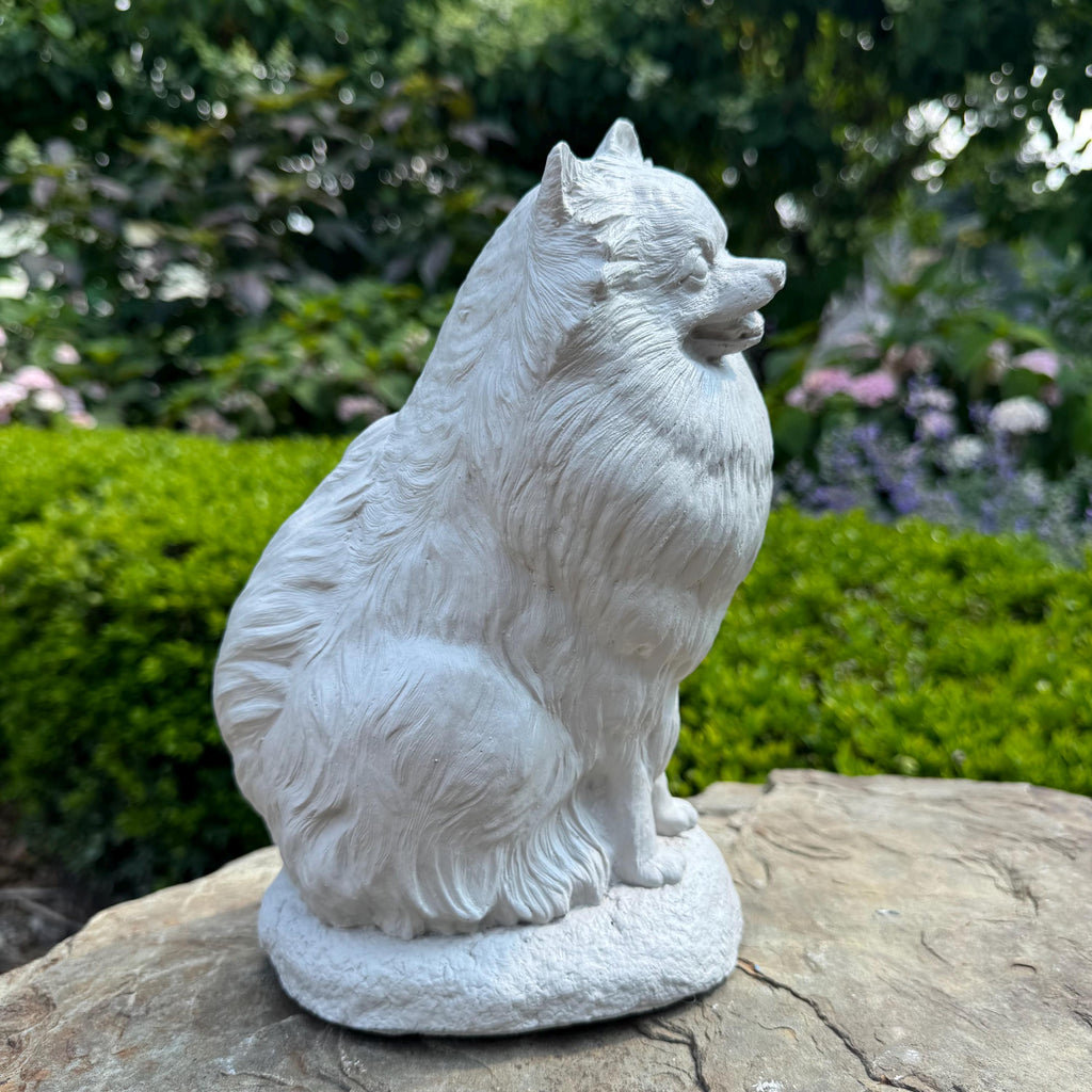 10 Inch Pomeranian Garden Statue: Hand Painted Cement Dog Memorial Sculpture Outdoor Yard Decor Gift