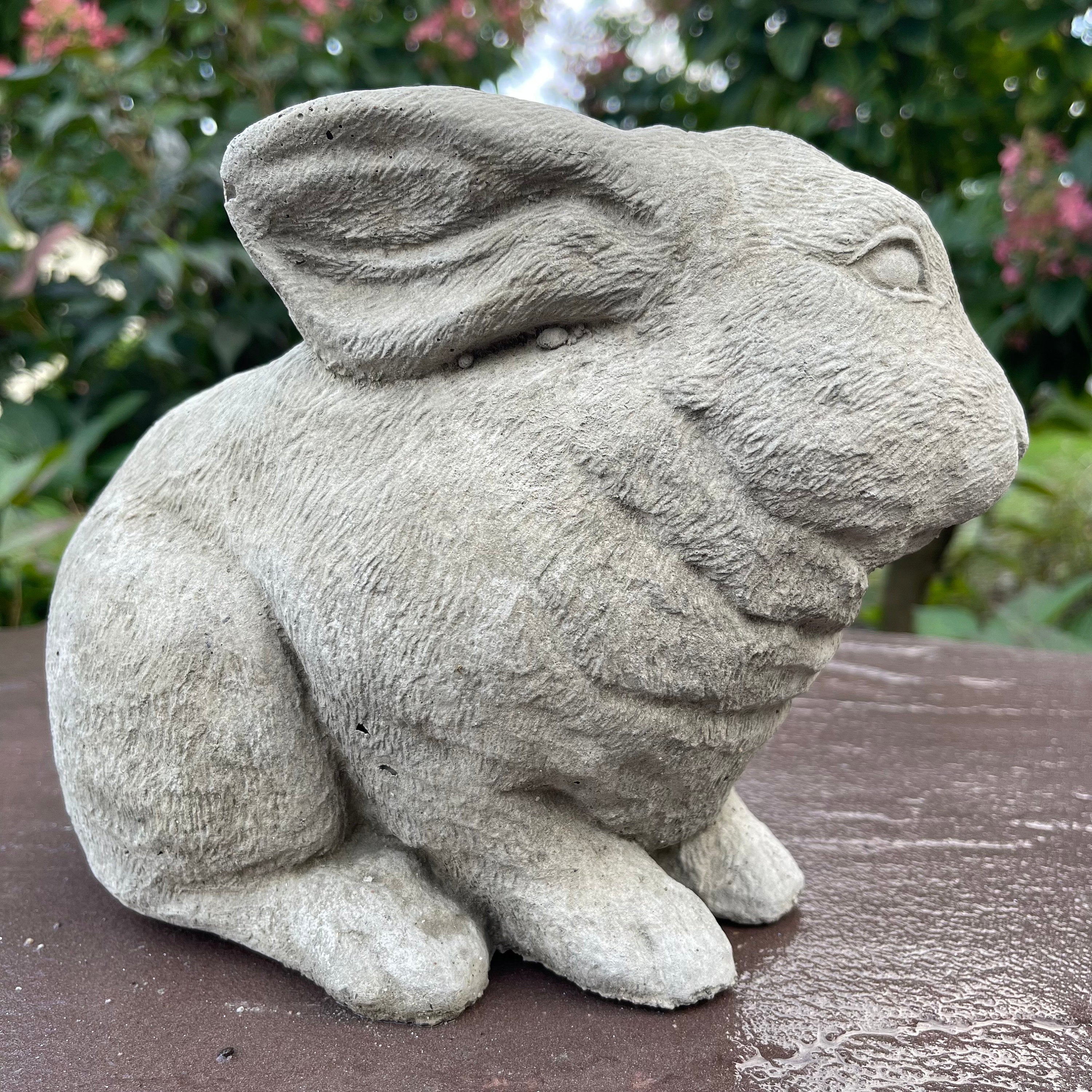 Concrete Rabbit Statue Modern Bunny Garden Sculpture Outdoor Yard Decor 10 Inch Lawn Ornament