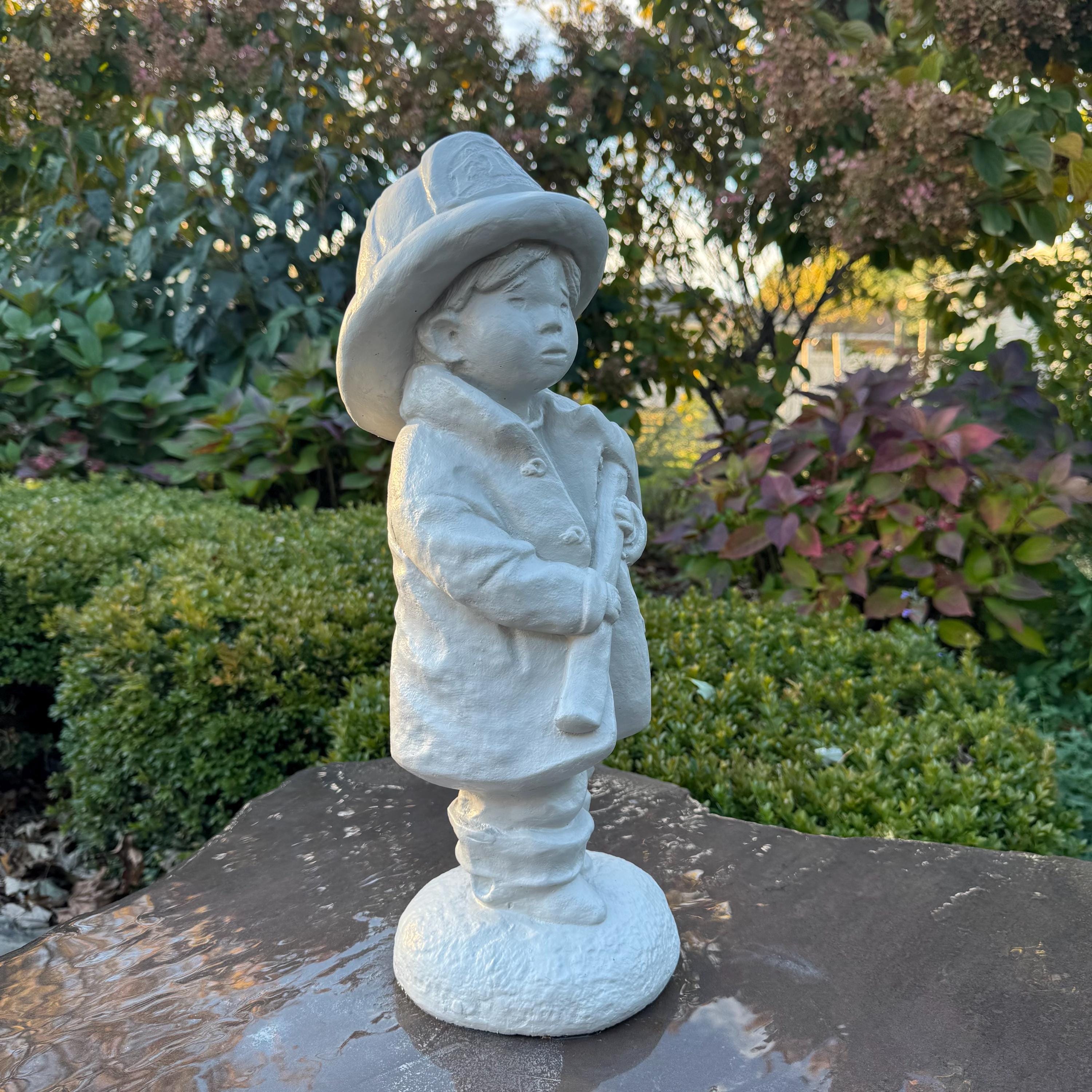 Firefighter Gift: 18" Outdoor Concrete First Responder Fireman Boy Garden Statue Yard Art Sculpture