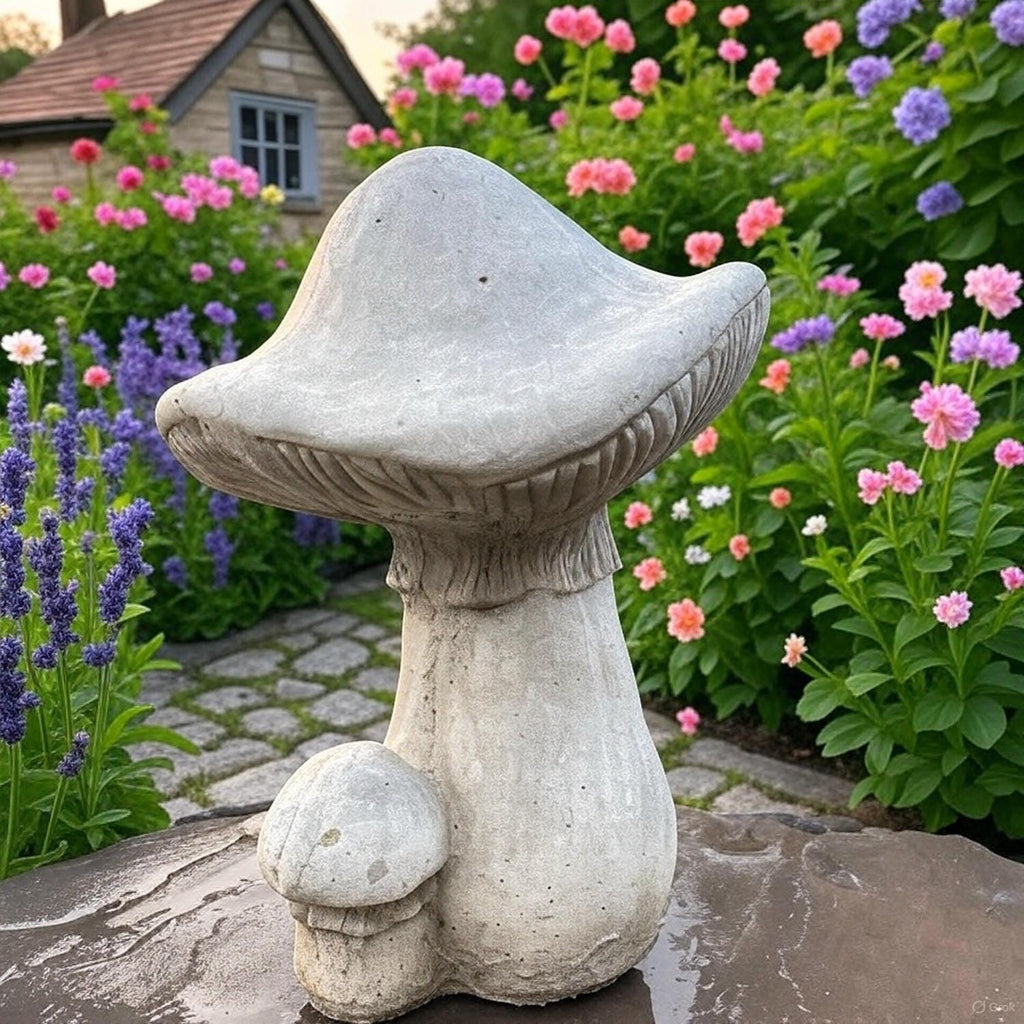19 Inch Handmade Concrete Mushroom Garden Statue Whimsical Toadstool Yard Art Lawn Ornament Sculpture