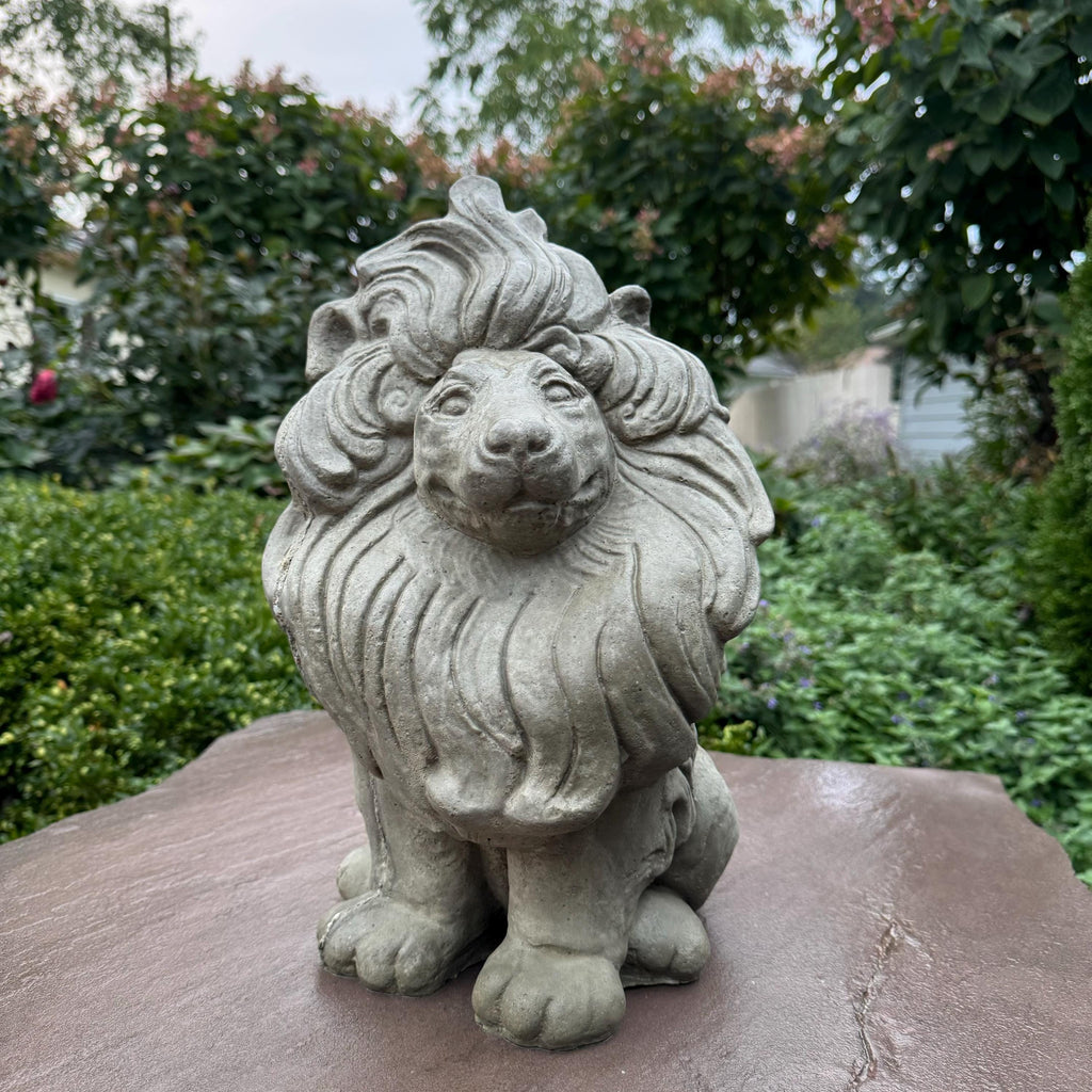 Sitting Concrete Lion Statue 16 Inch Garden Sculpture Outdoor Decor Lawn Ornament Animal Figure Yard Art