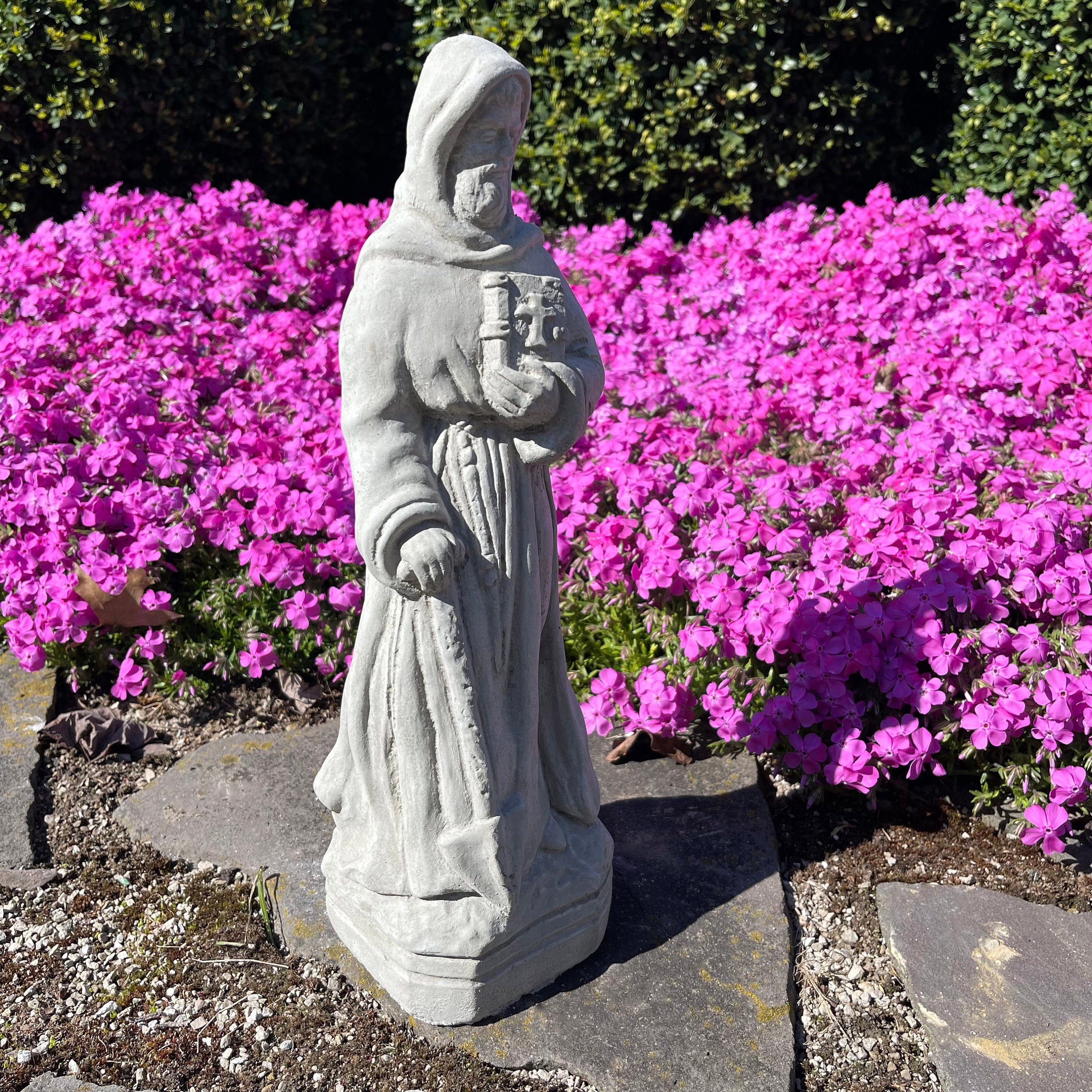 Saint Fiacre Garden Statue: 15" Catholic Sculpture Patron of Gardeners Religious Yard Art